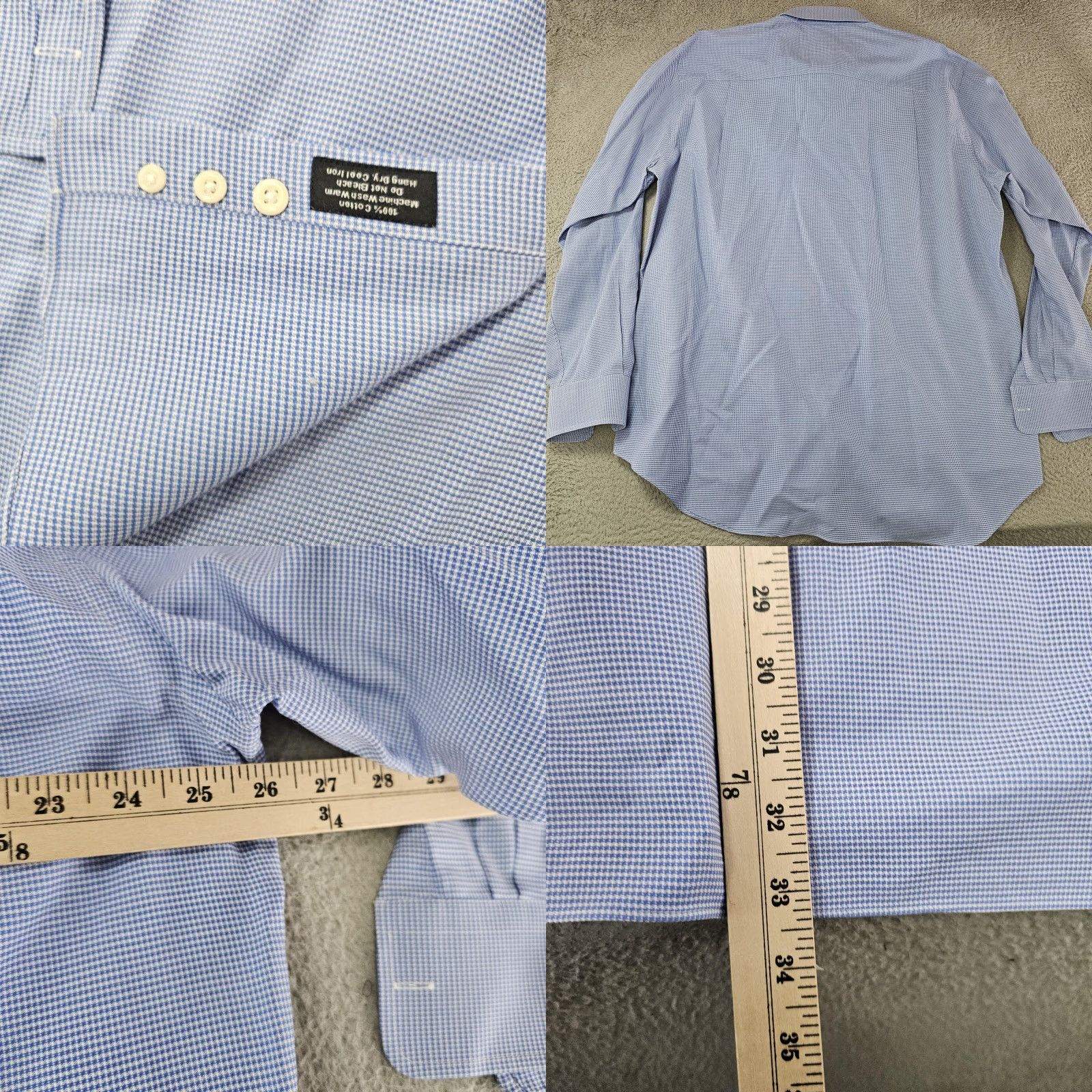 David Donahue David Donahue Shirt Mens 17.5 Blue Houndstooth Cotton Button Front Size 48R - 8 Thumbnail