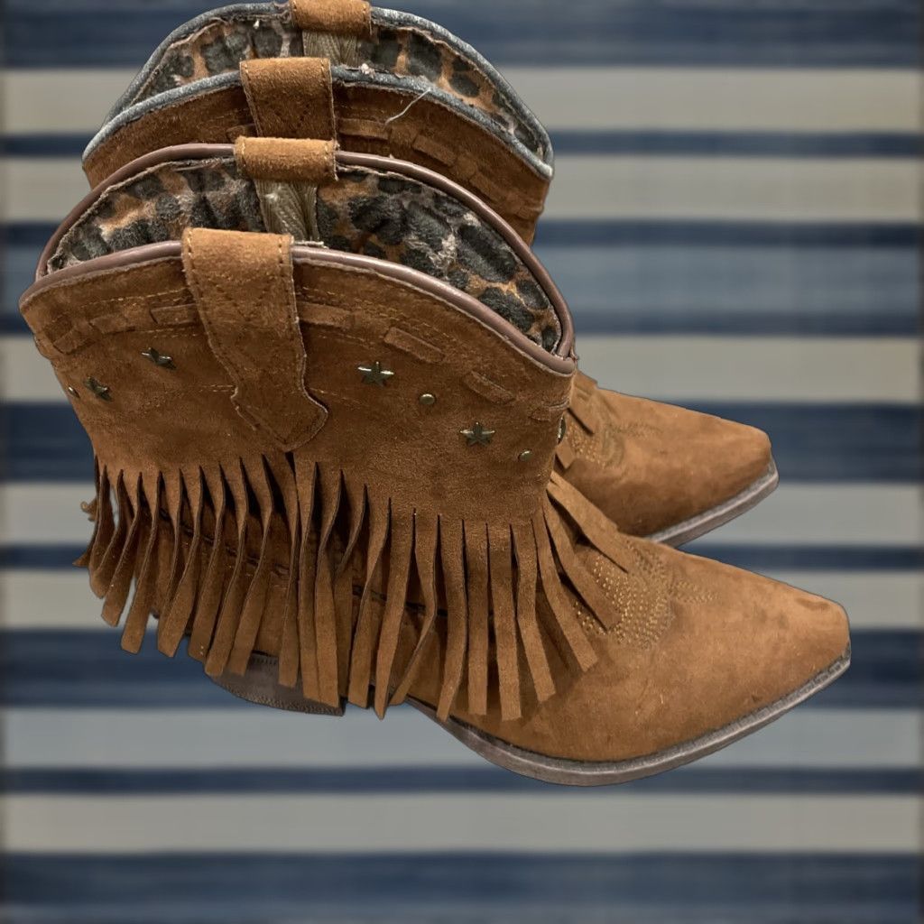 Vintage DINGO Western Boots Womens Studded Brown Size 8 Snip Toe Leather DI7441 Size US 8 / IT 38 - 1 Thumbnail