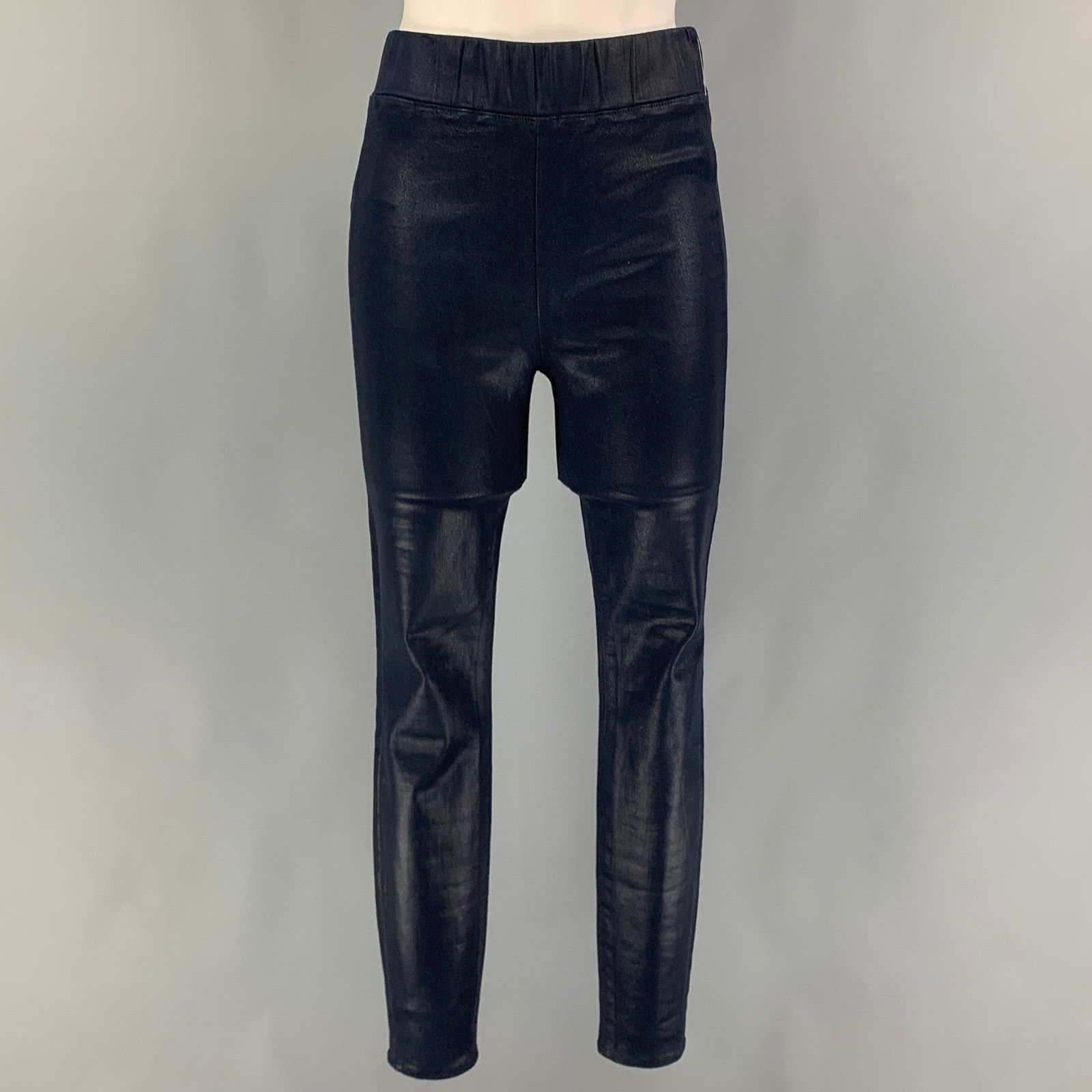L'AGENCE Navy Cotton Blend Faux Leather Elastic Waistband Leggings Size 26" / US 2 / IT 38 - 1 Thumbnail