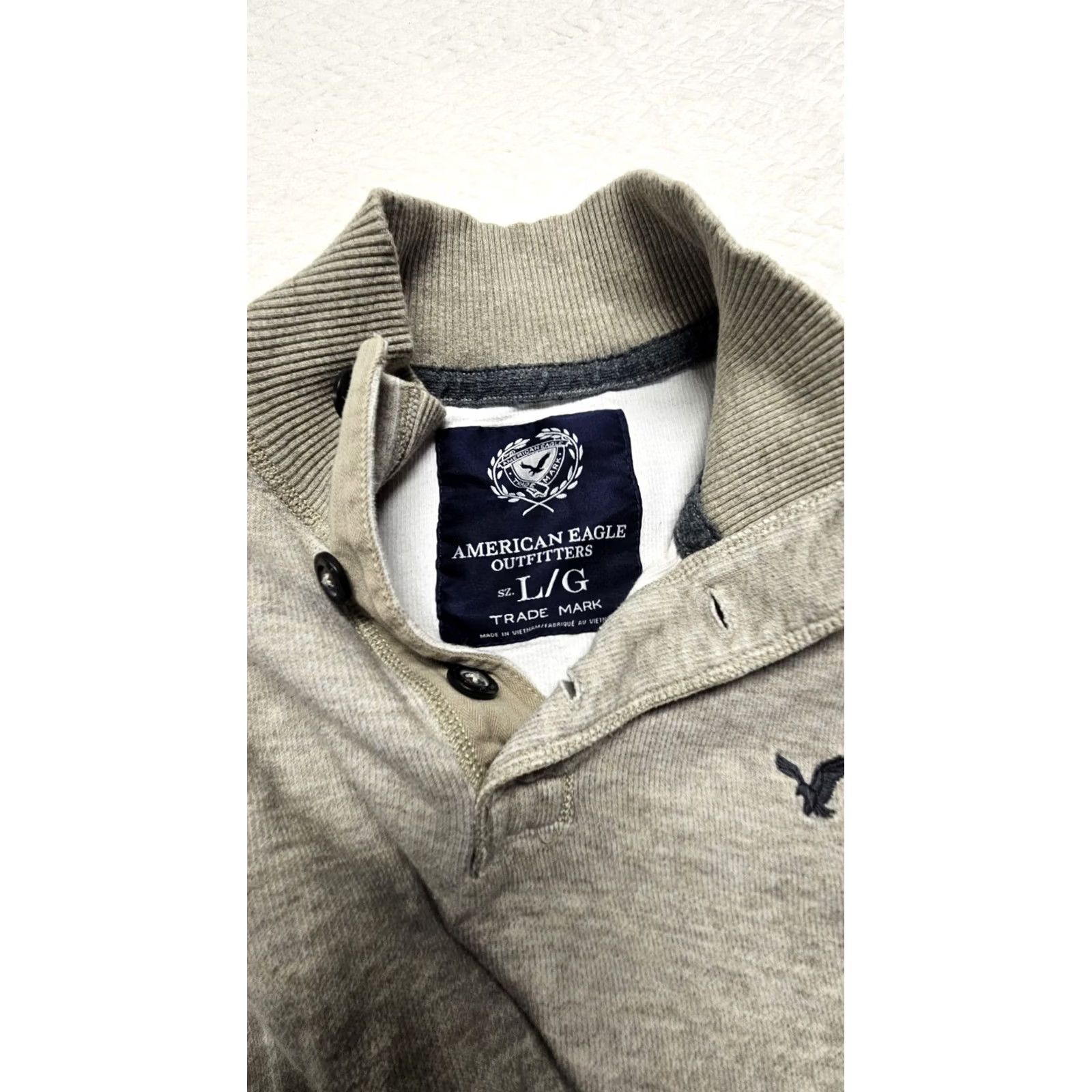 American Eagle Outfitters American Eagle Pullover Men's Large Heather Gray Relaxed Fit Mock Neck Size US L / EU 52-54 / 3 - 4 Thumbnail