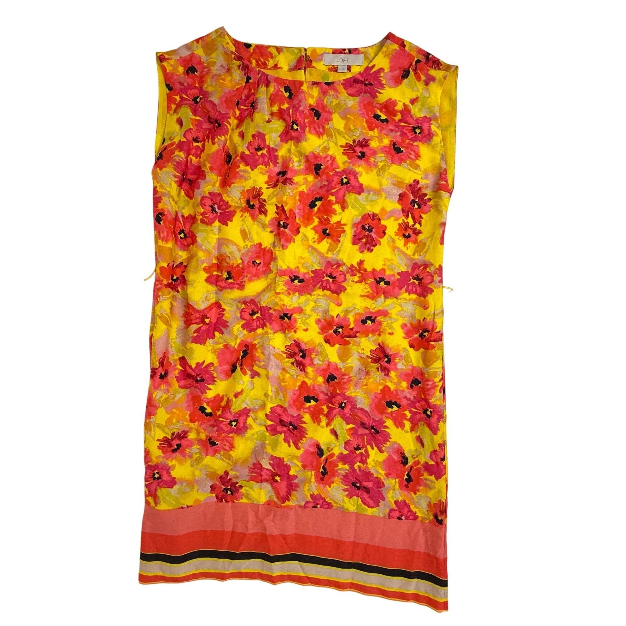 Loft LOFT Women's Pink & Yellow Floral Print Sleeveless Shift Dre Size M / US 6-8 / IT 42-44 - 8 Thumbnail