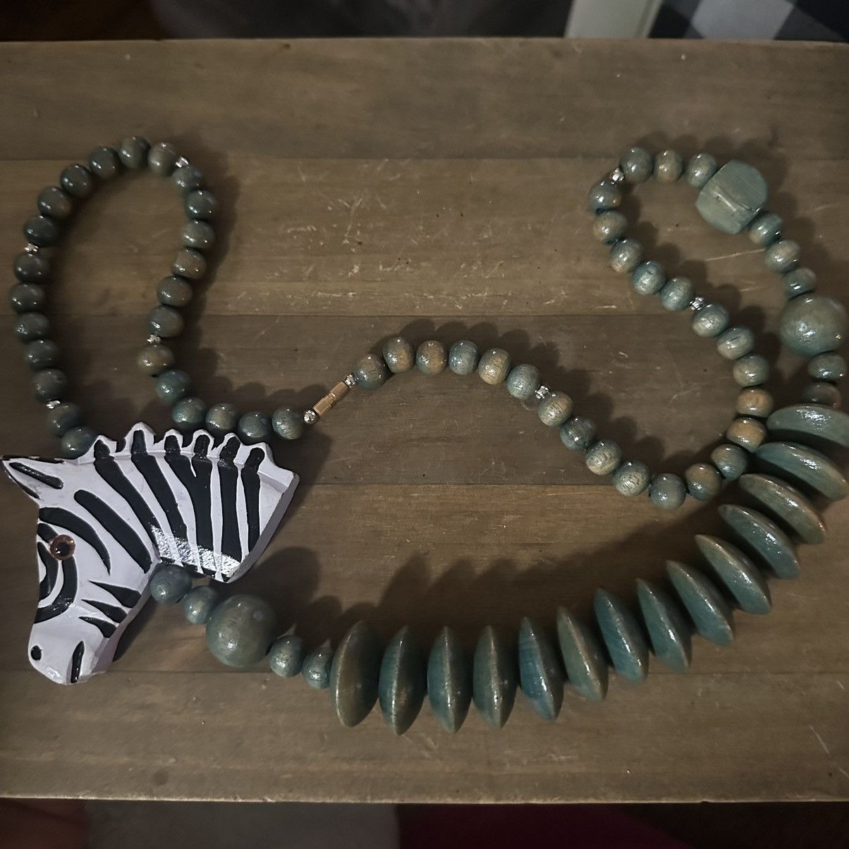 Vintage Vintage chunky wooden bead and zebra head necklace Size ONE SIZE - 8 Thumbnail