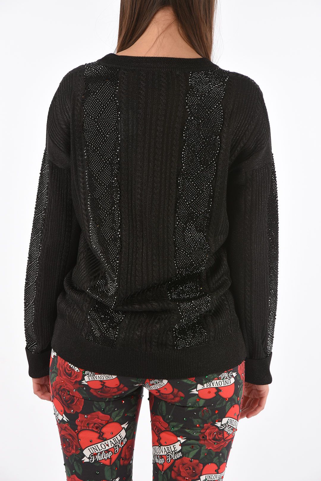 Philipp Plein og1mm0824 Knit Sweater With Crystal in Black Size S / US 4 / IT 40 - 2 Thumbnail