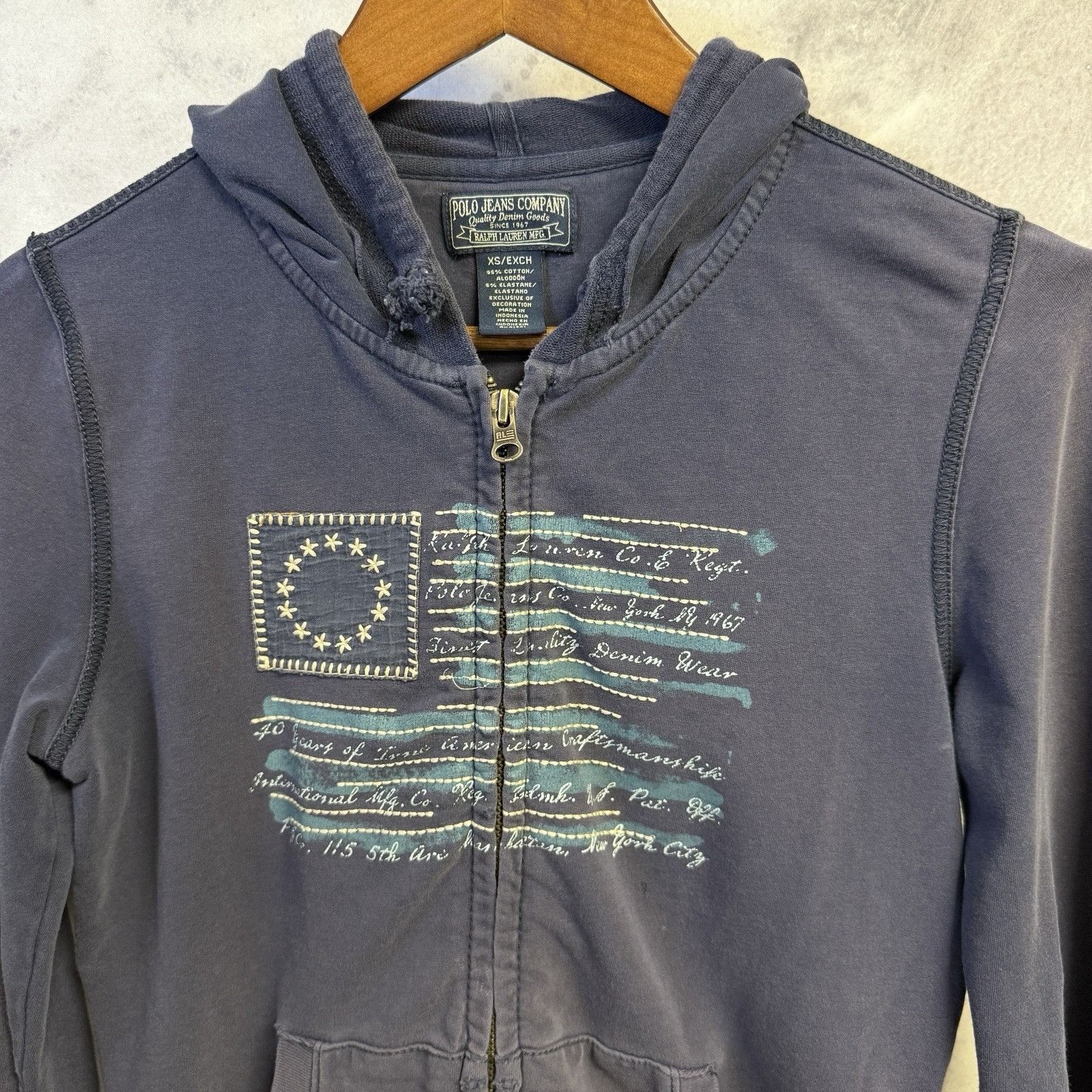 Ralph Lauren Polo Jeans Company Hoodie Womens XS 17x22.5 Blue Flag Embroi Size XS / US 0-2 / IT 36-38 - 3 Thumbnail