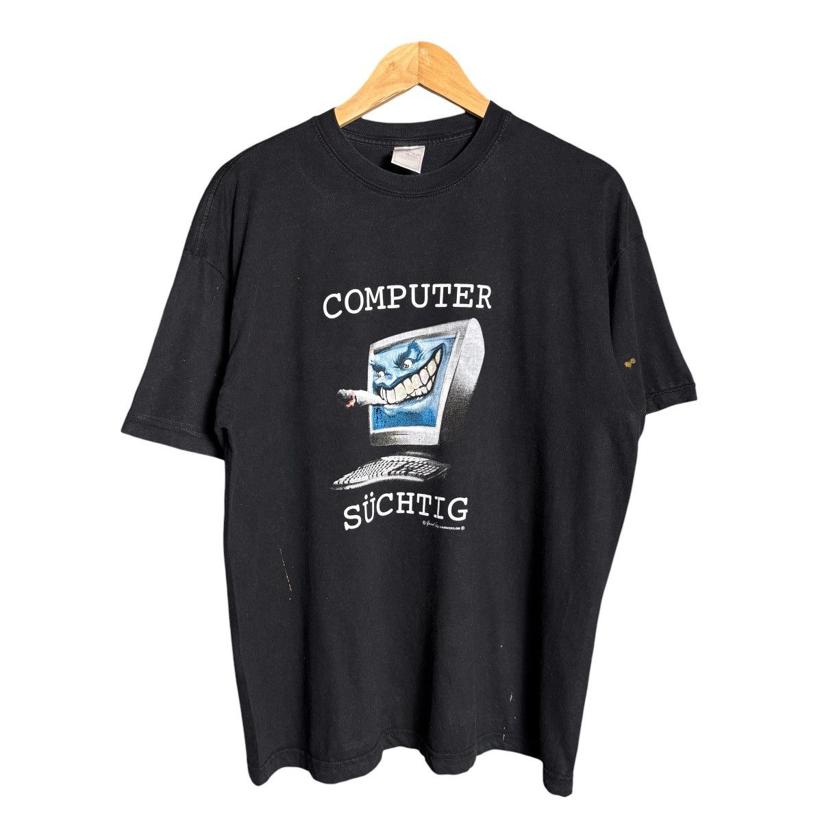 Vintage Vintage Computer Suchtig Smoking Parody Graphic T-Shirt Size US XL / EU 56 / 4 - 1 Thumbnail