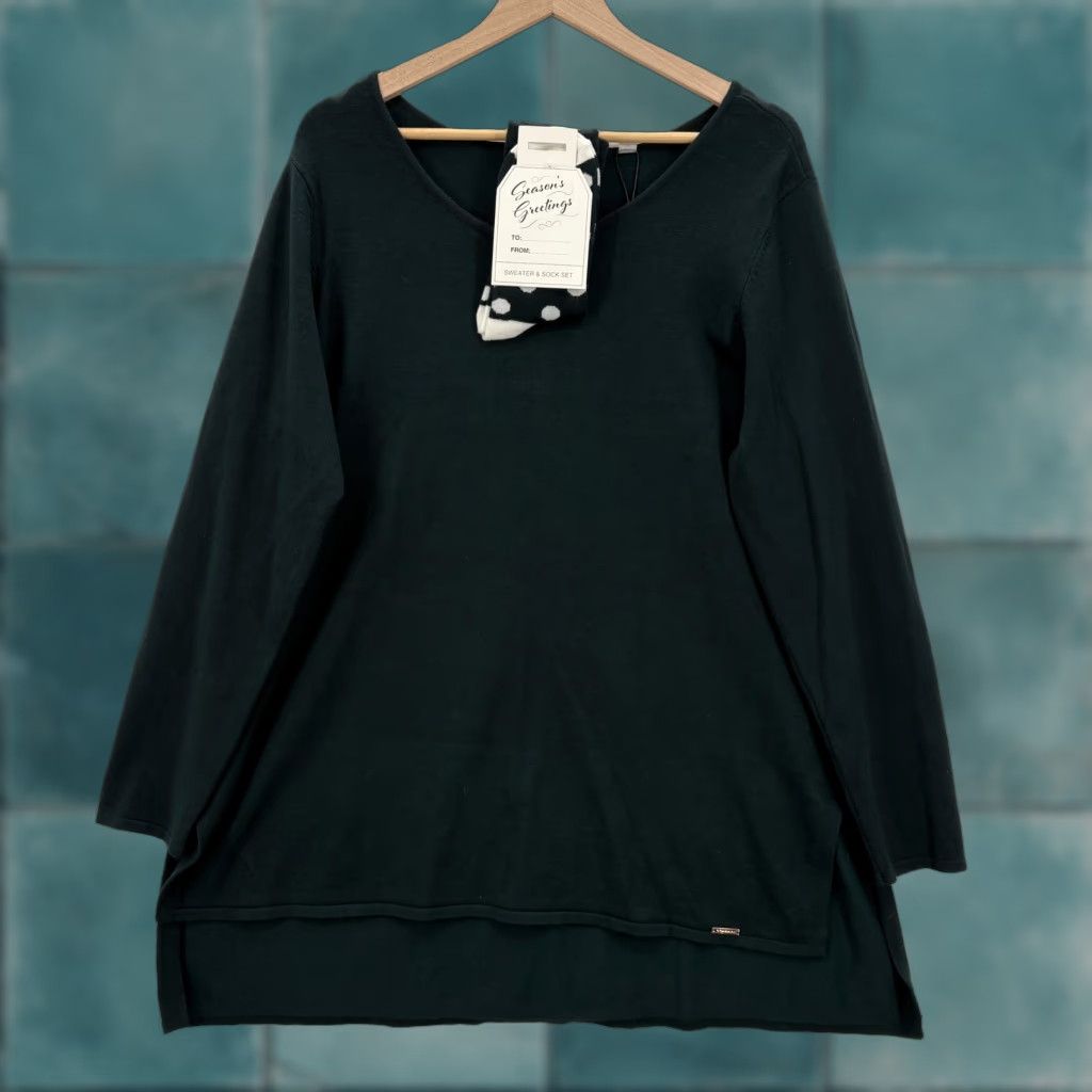 Vintage Tahari Sweater Tunic Womens 1X Green Pine Boat Neck Long Sleeve Christmas NWT Size XL / US 12-14 / IT 48-50 - 1 Thumbnail