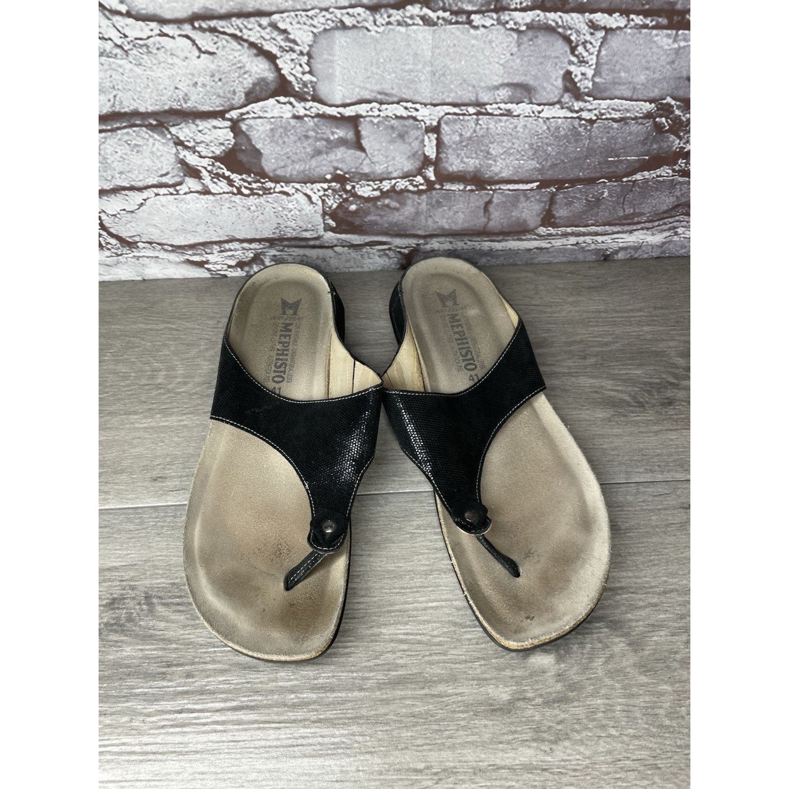 Mephisto Mephisto Agacio Black Leather Thong Slip On Sandals Women’s Size US 10.5 / IT 40.5 - 3 Thumbnail