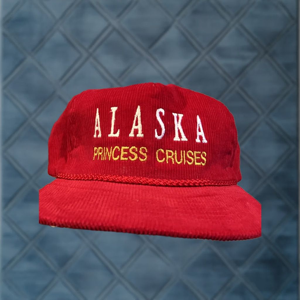 Roper VINTAGE Cameo Princess Cruises Alaska Corduroy Rope Trucker SNAPBACK Hat SNAPBACK Red Adjustment Adjustable Hat Womens Mens Size ONE SIZE - 1 Thumbnail