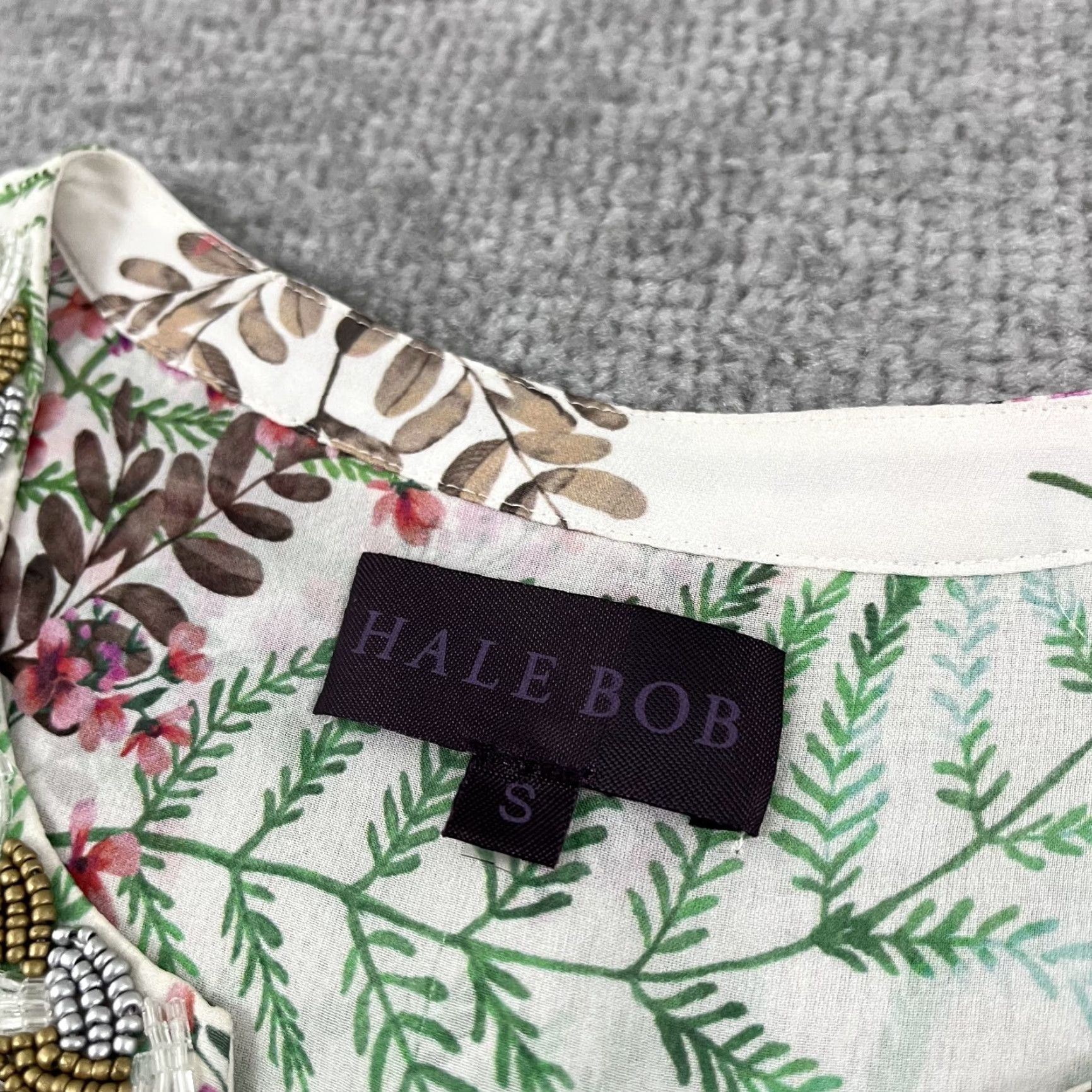 Vintage VINTAGE Hale Bob Women's Blouse Top Small White Floral Silk Sheer Beaded Balloon Sleeve Size S / US 4 / IT 40 - 3 Thumbnail