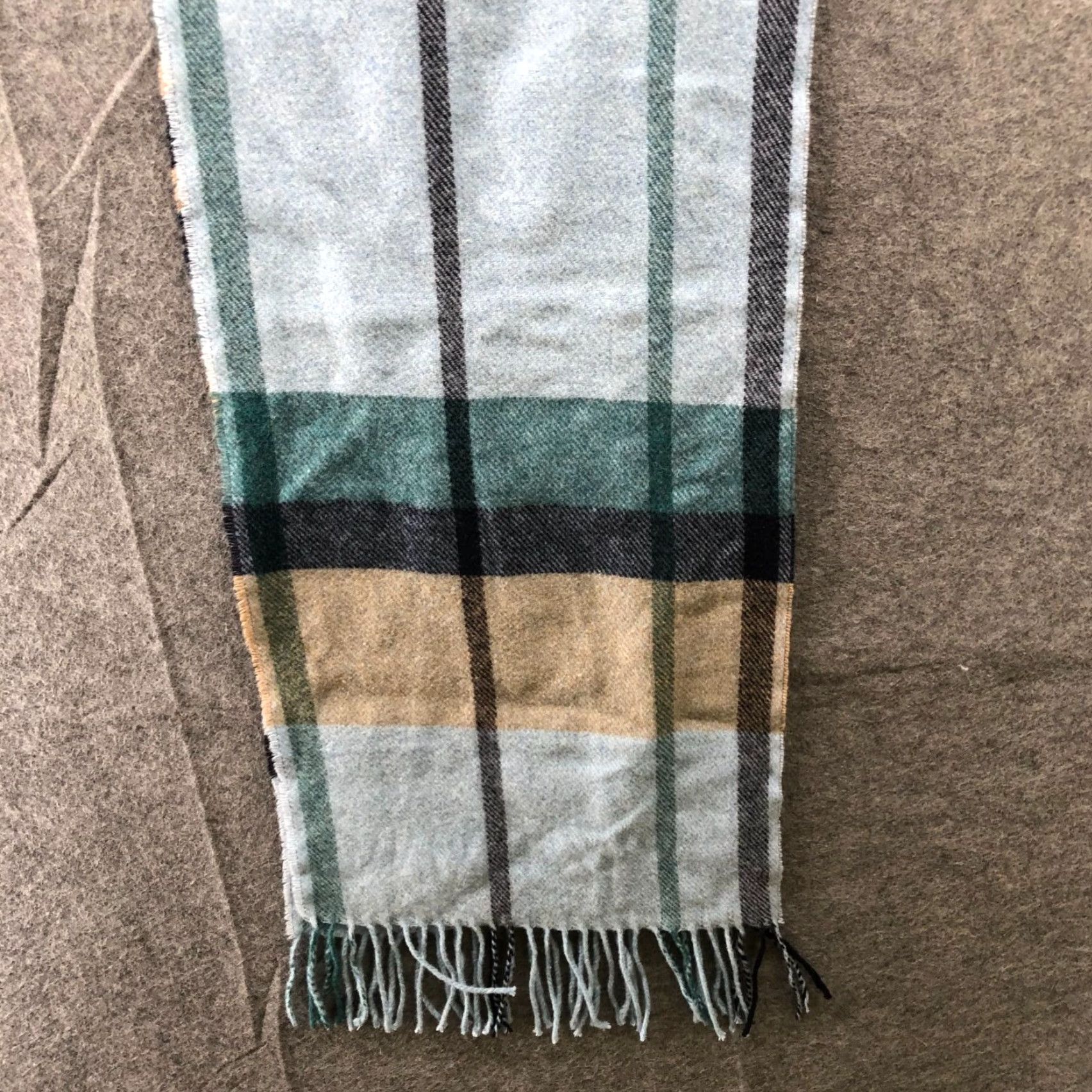 Vintage Italian Woolen Treasures Scarf Mens One Size Blue Plaid Wool Fringe Knit Rectangle Neck Warmer Winter Size ONE SIZE - 4 Thumbnail