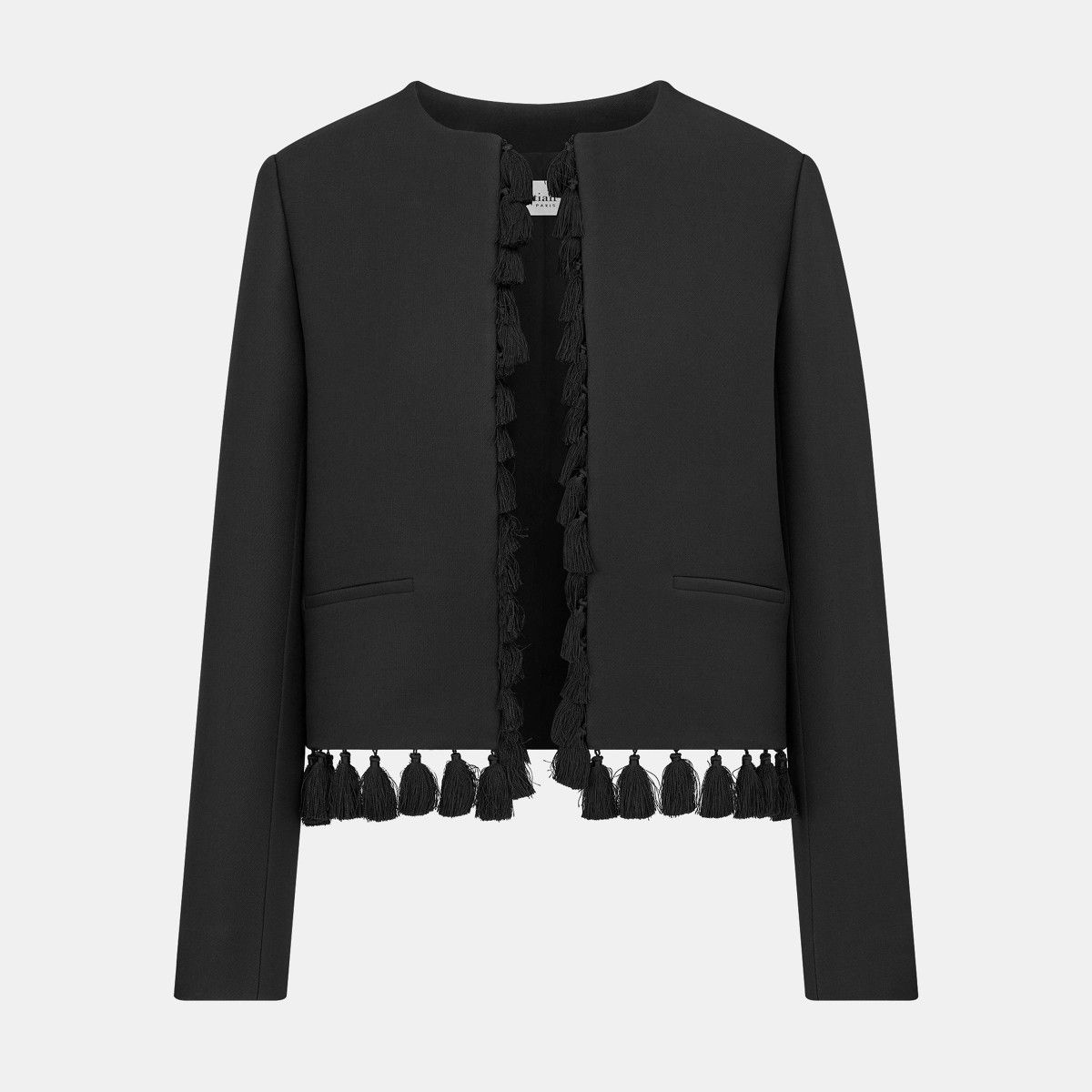 o1bcso1str0225 Open Jacket with Pompoms in Black