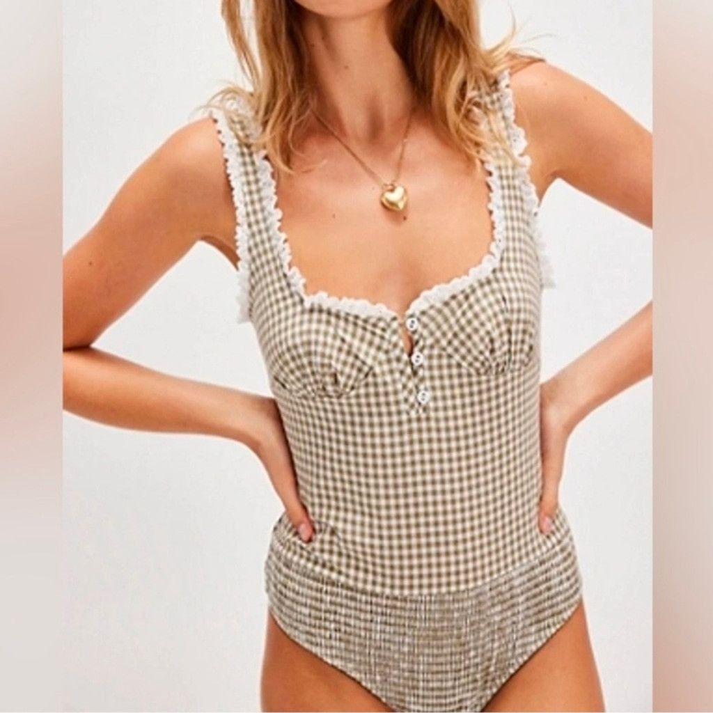 Free People Free People Cassie Gingham Ruffle Bodysuit Size Large Size L / US 10 / IT 46 - 2 Thumbnail