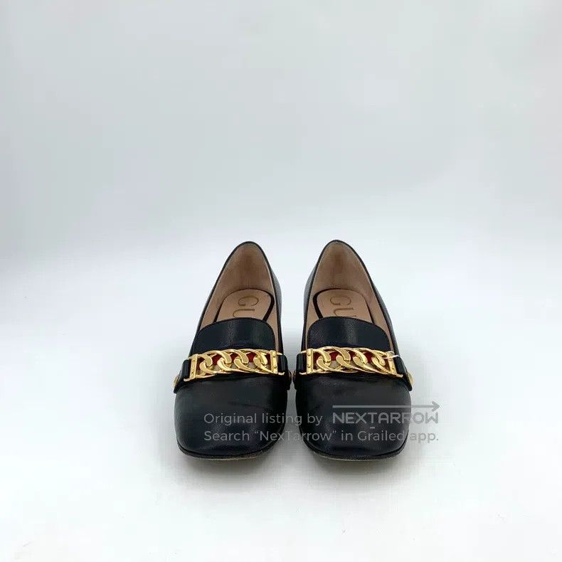 Gucci Gucci Black chain leather square toe thick heel high heels Size US 6 / IT 36 - 3 Thumbnail