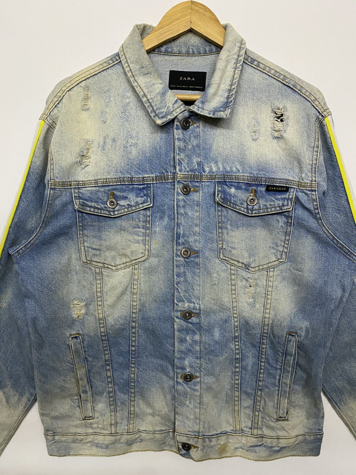 Zara Distressed Style Zara Man Blue Faded Denim Jacket Size US XL / EU 56 / 4 - 2 Thumbnail