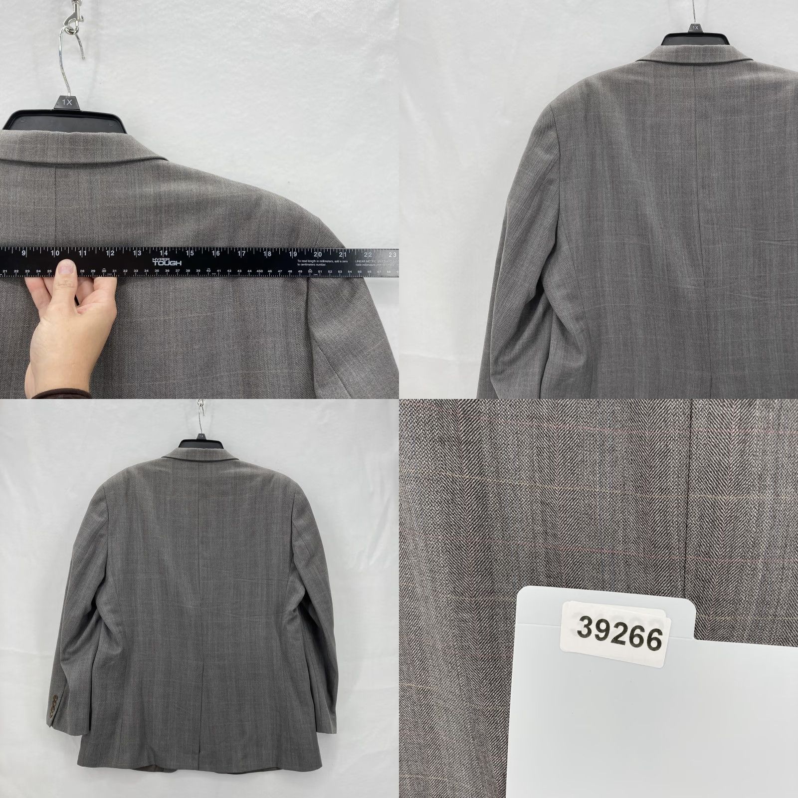 Ralph Lauren VINTAGE Lauren Ralph Lauren Blazer Mens 46L Gray Plaid Wool Two-Button LRL Sport Coat Dressy Formal Wedding Biz Mens Size 46R - 9 Thumbnail