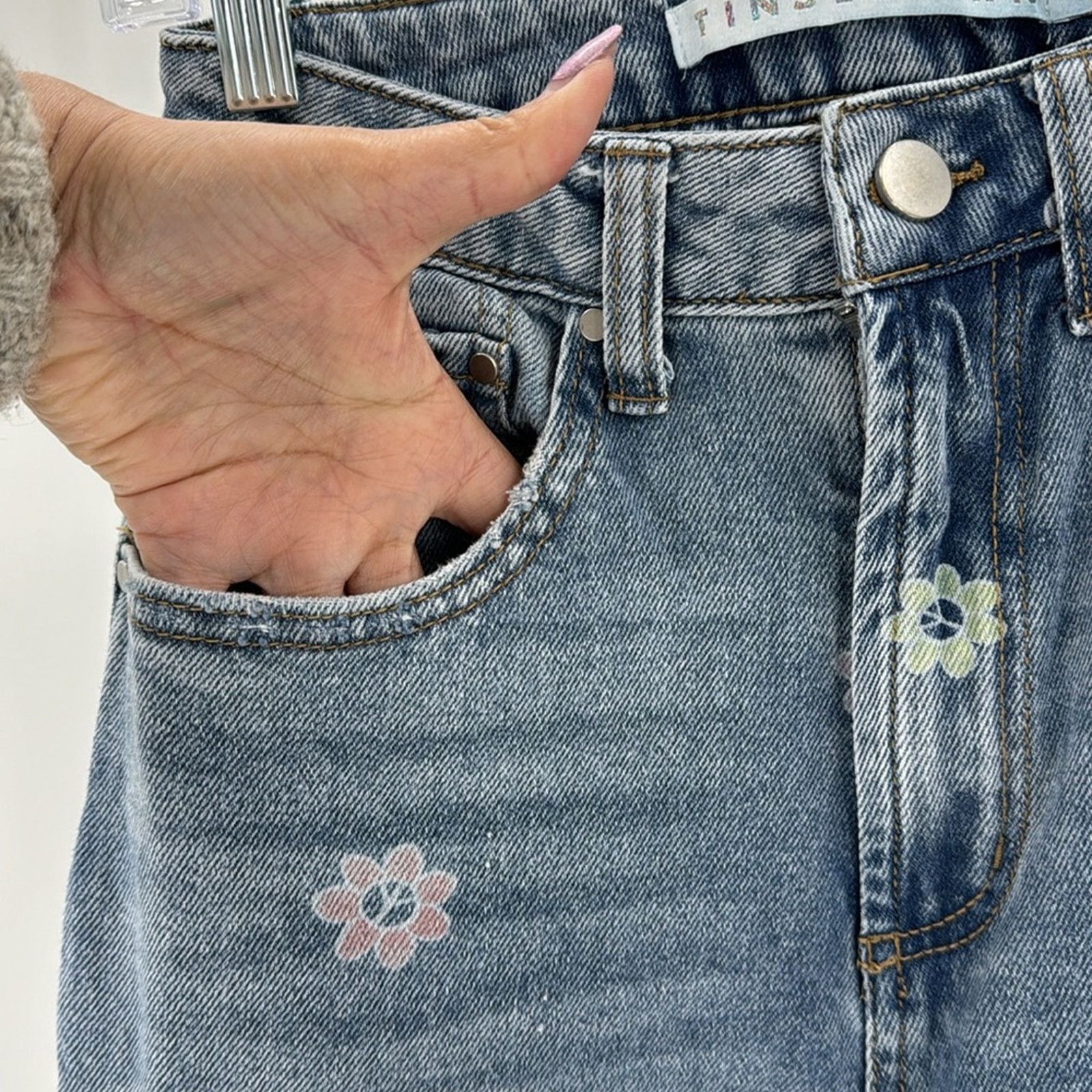 Other Tinseltown Floral-Peace-Print Wide-Leg Jeans deconstructed Size 24" / US 00 / IT 34 - 7 Thumbnail