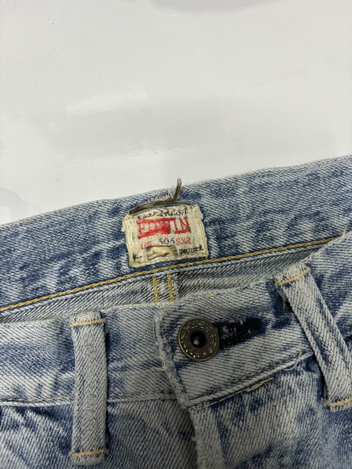 Kapital VINTAGE EDWIN 505 SXR SELVEDGE BLUE WASH DISTRESS DENIM JEAN Size US 30 / EU 46 - 10 Thumbnail