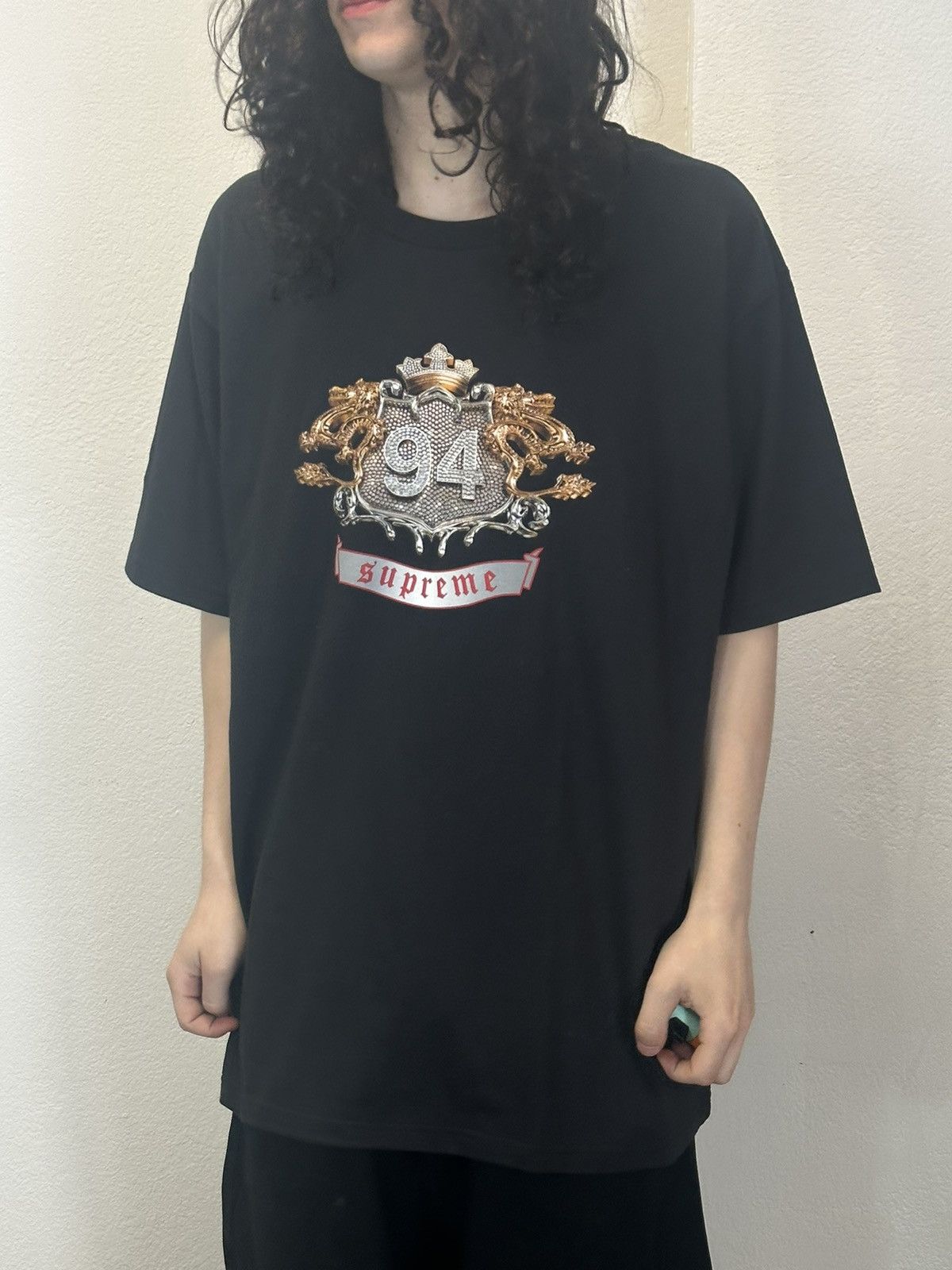 Supreme Black Rhinestone Crest Tee