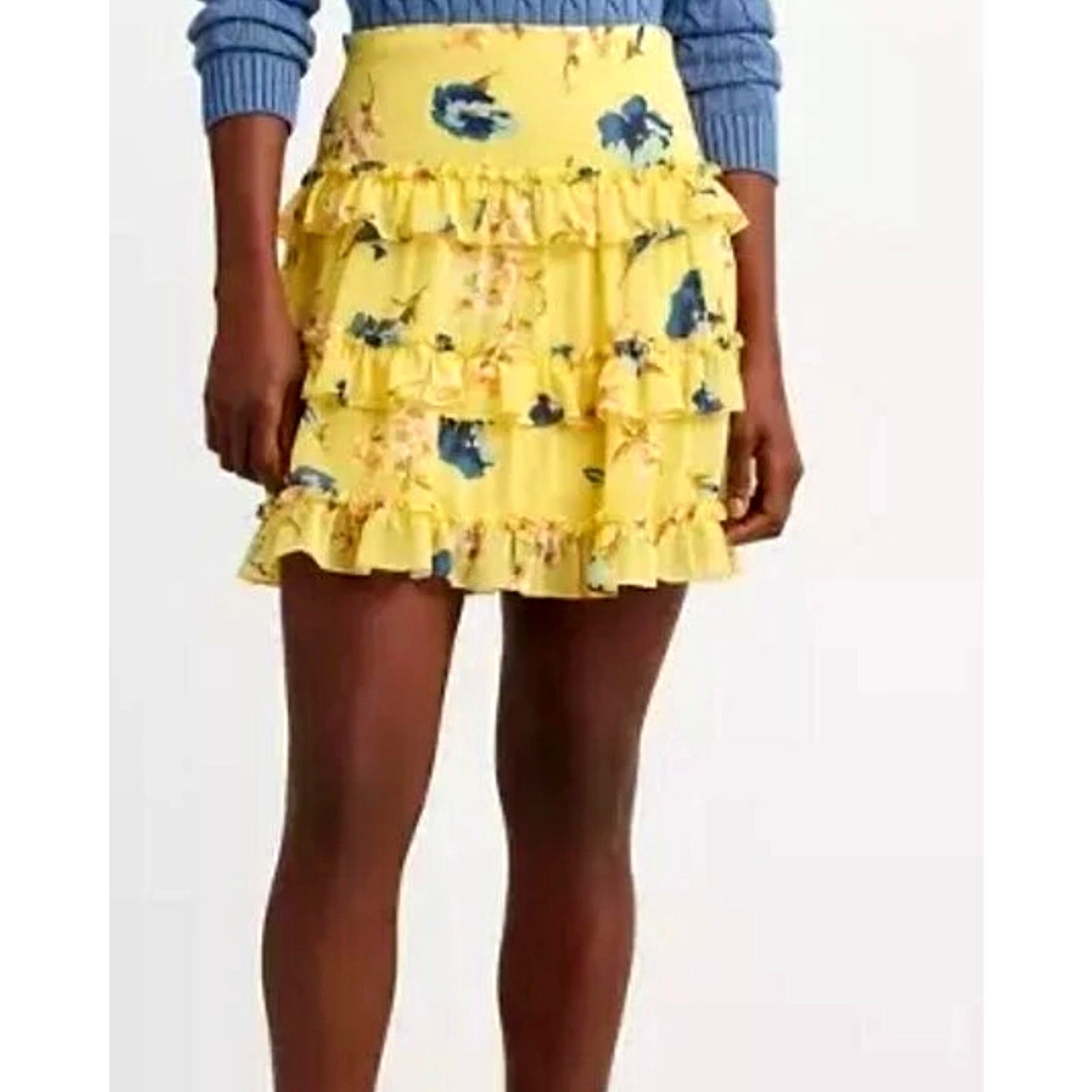 Ralph Lauren Ralph Lauren Tiered Georgette Floral Mini Skirt Yellow 8 Size 30" / US 8 / IT 44 - 3 Thumbnail