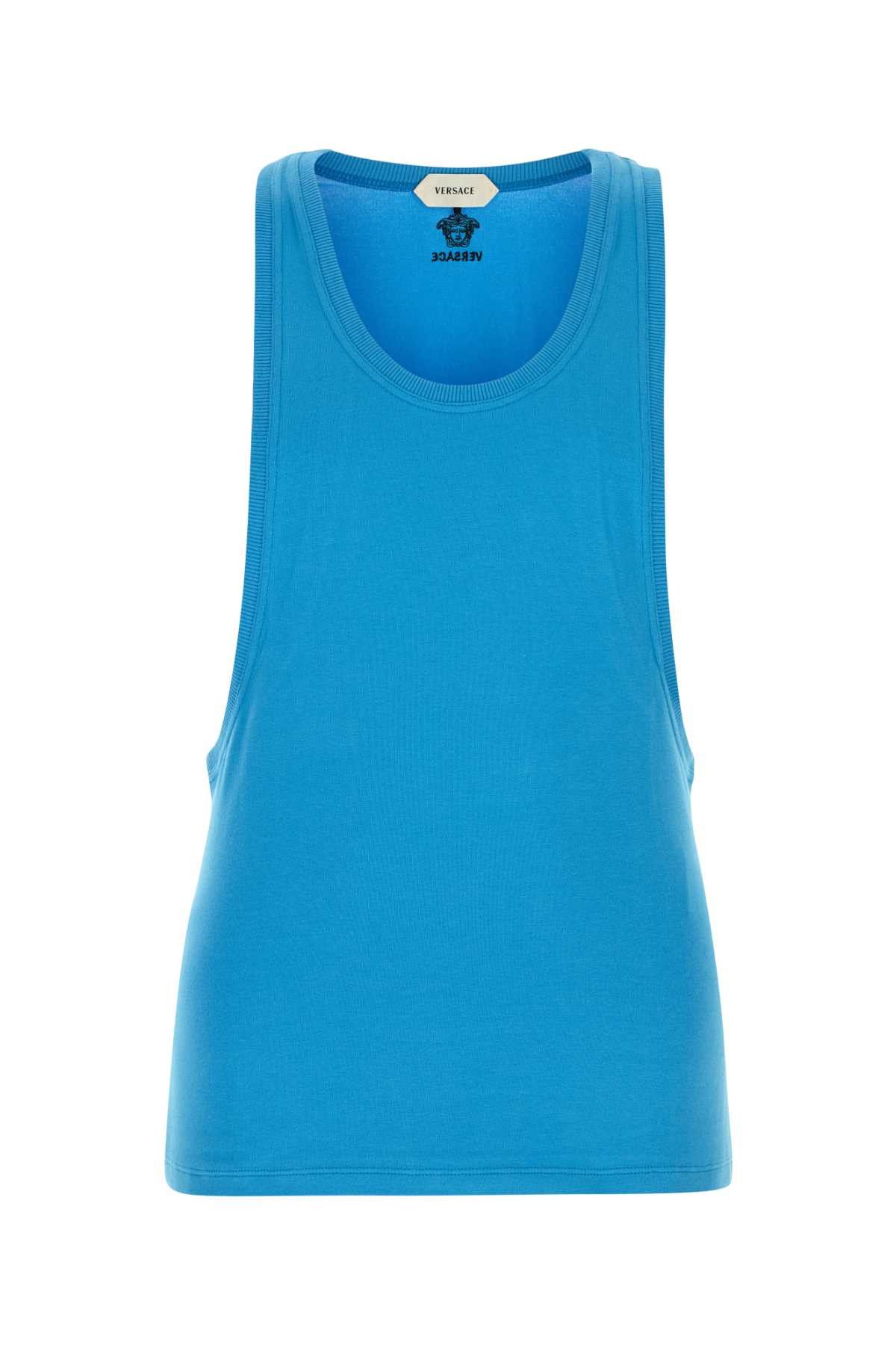 Versace Light Blue Stretch Cotton Tank Top Size US S / EU 44-46 / 1 - 1 Thumbnail