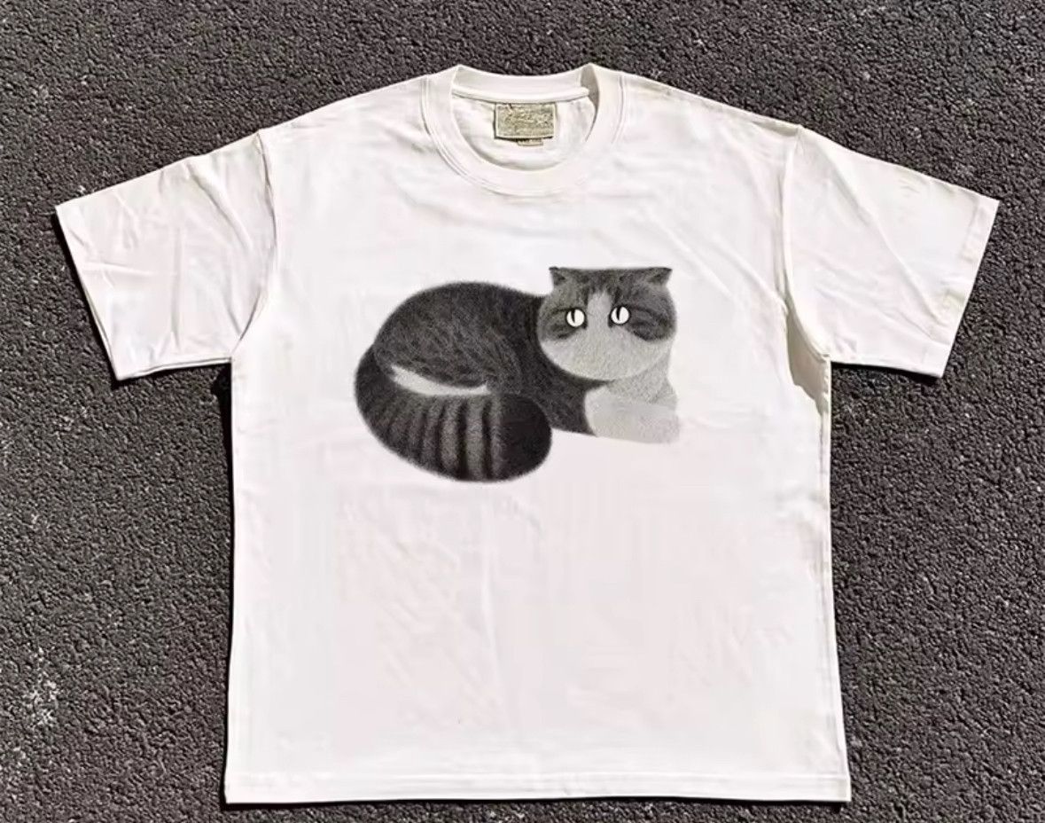 Japanese Brand Korean Harajuku Vintage Retro Cat Paint Graphic T-Shirt Size US XL / EU 56 / 4 - 1 Thumbnail