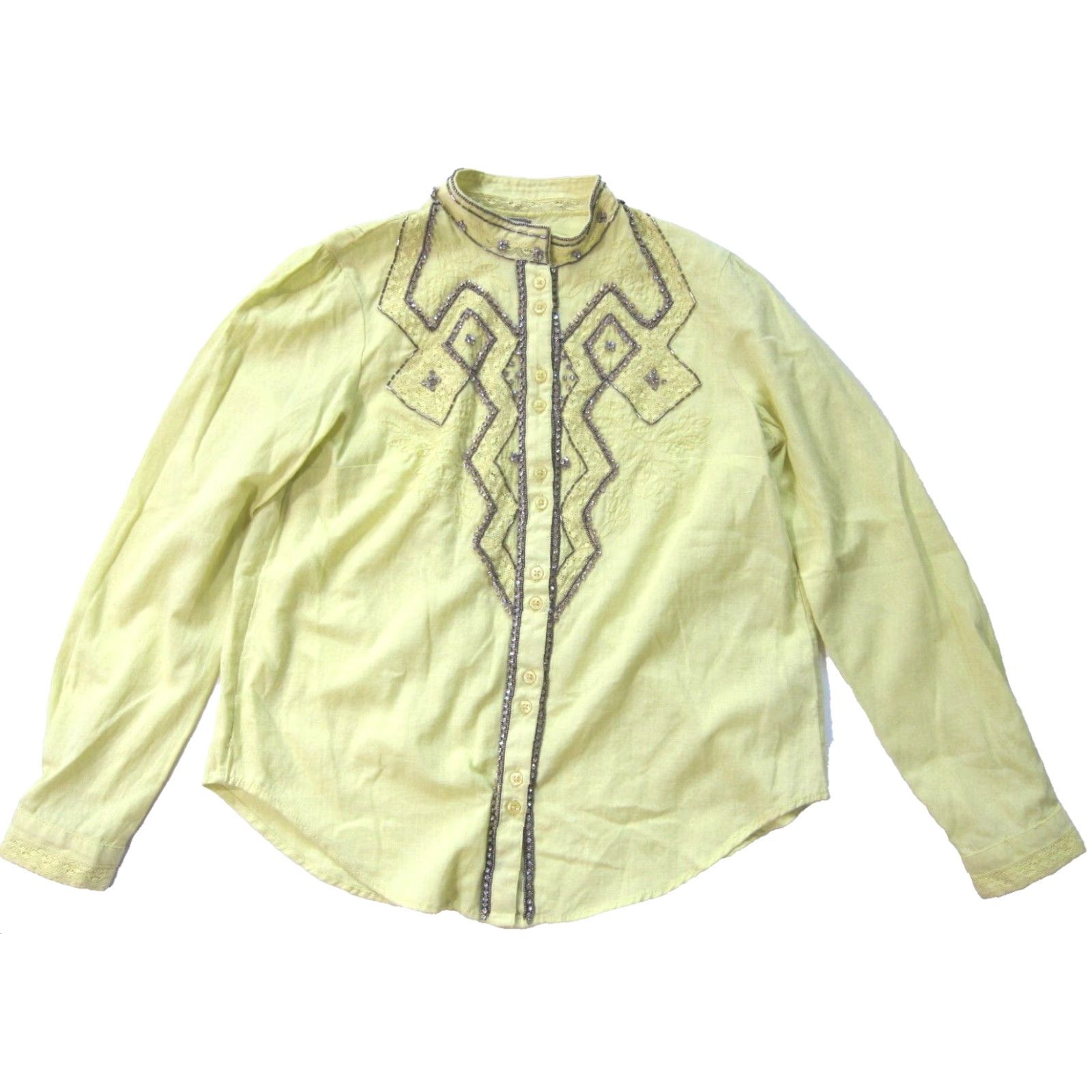 Vintage VINTAGE Anthropologie Pilcro Yellow Cotton Nayeli Beaded Rhinestone Button Down Shirt XS Size XS / US 0-2 / IT 36-38 - 5 Thumbnail