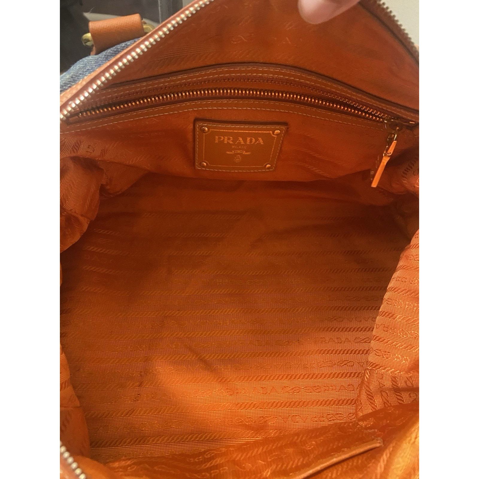 Prada Prada Bauletto blue denim orange saffiano 2way handbag, good Size ONE SIZE - 16 Thumbnail