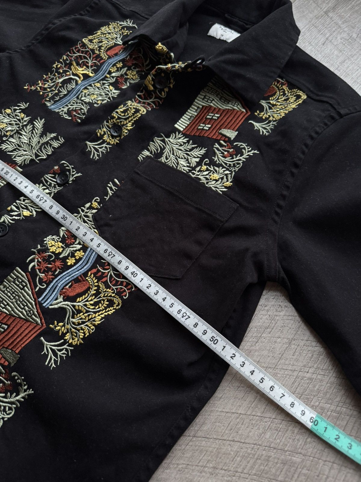 Percival Embroidered Black Heavy Cotton Folk Scenic Shirt