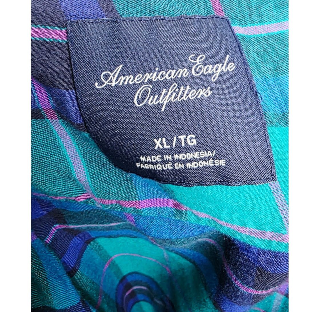 American Eagle Outfitters American Eagle Teal Multi Color Plaid Button Front Shirt Size XL / US 12-14 / IT 48-50 - 8 Thumbnail