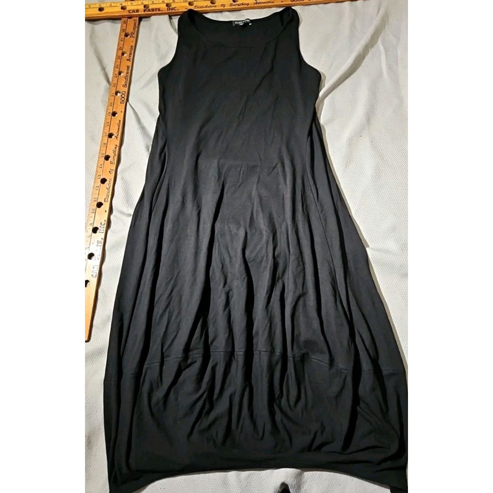 Eileen Fisher Eileen Fisher Dress Womens Medium Black Slip Midi Quiet Luxury Whimsigoth Dress Slips Solid Knit Rayon Modern 2000s Size M / US 6-8 / IT 42-44 - 2 Thumbnail
