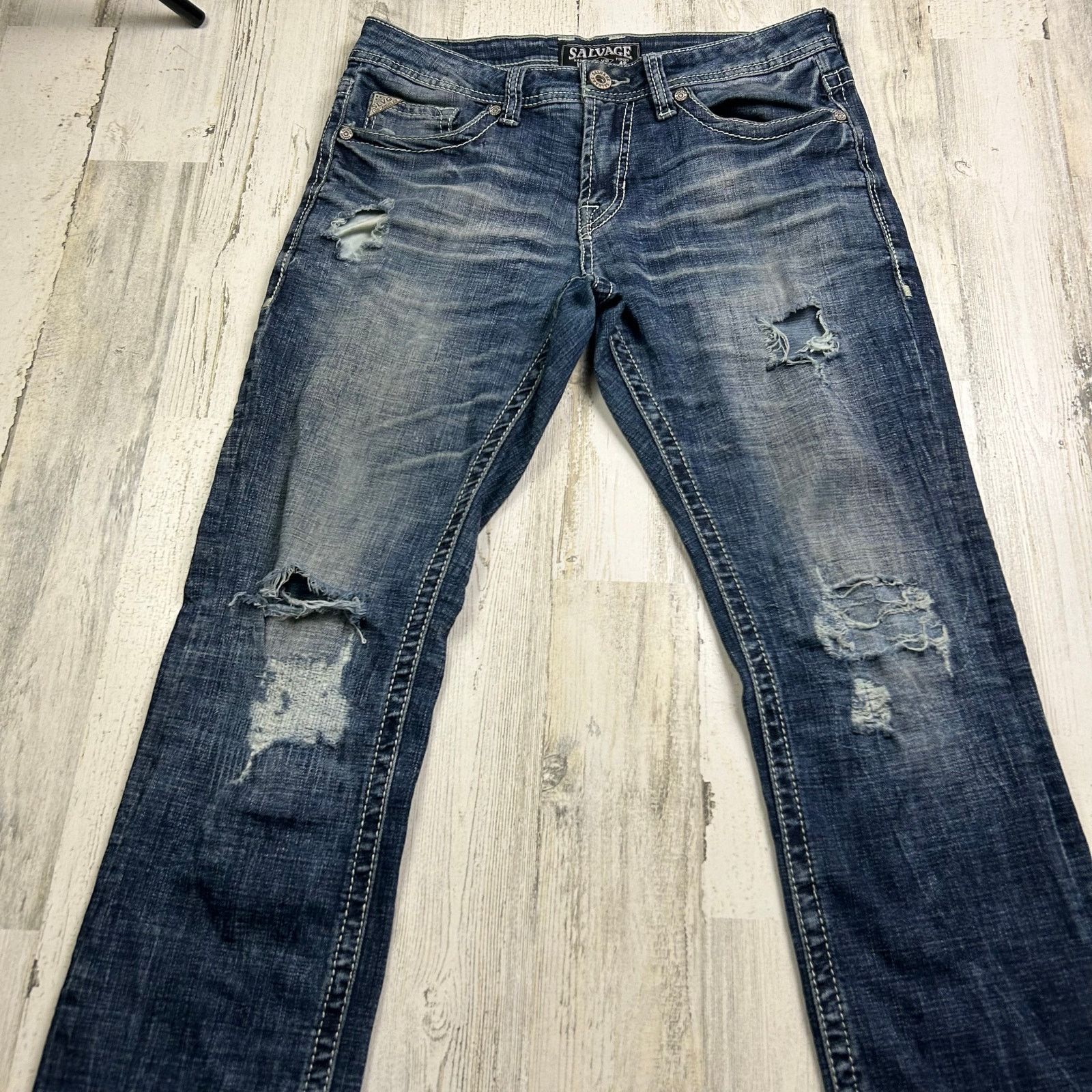Salvage Salvage Distressed Mayhem Straight Denim Jeans Size US 32 / EU 48 - 3 Thumbnail