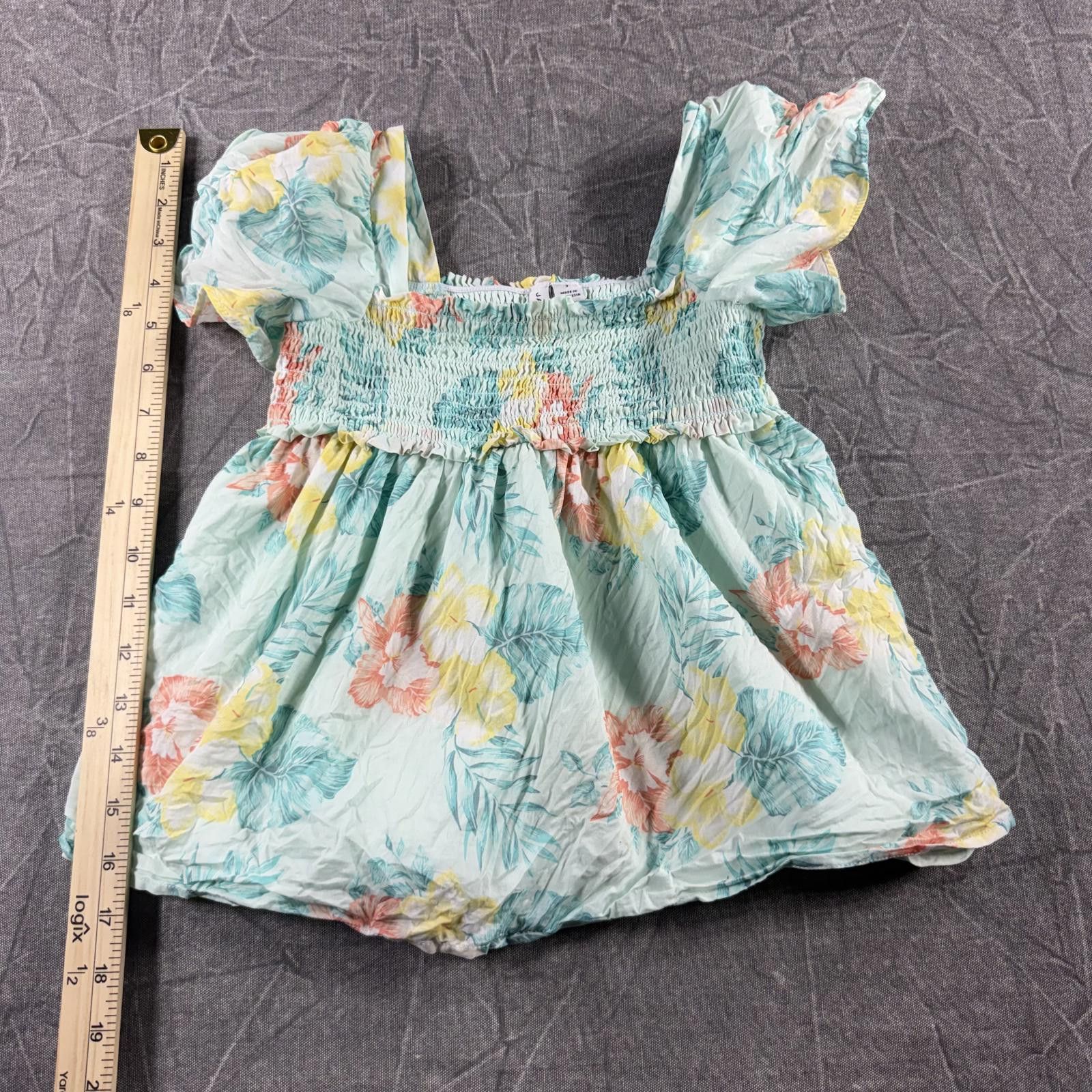 Other Janie and Jack Shirt Kid's 7Y Teal Hibiscus Smocked Green Size US XXS / EU 40 - 4 Thumbnail