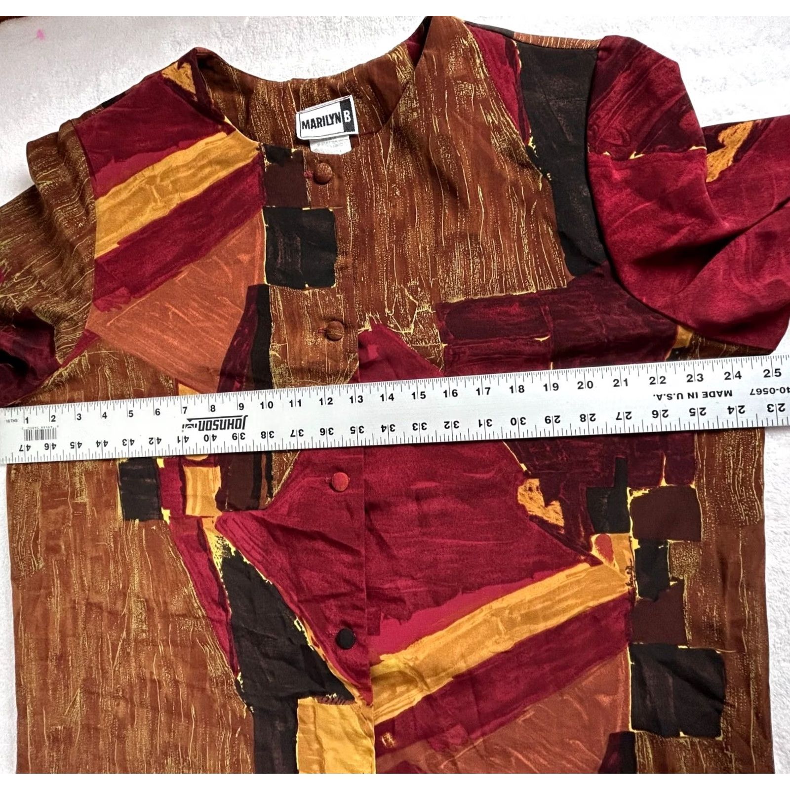 Vintage Marilyn B Womens Lightweight Jacket 1X Abstract Print Button-Front Red Brown Size XL / US 12-14 / IT 48-50 - 7 Thumbnail
