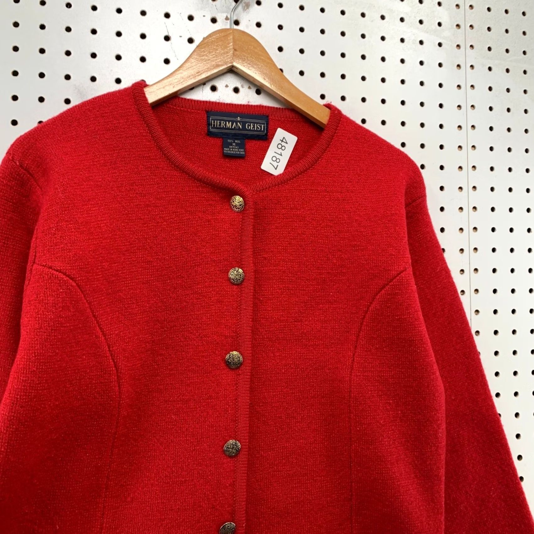 Vintage Herman Geist Wool Cardigan Jacket Womens Medium Red Gold Button Size M / US 6-8 / IT 42-44 - 6 Thumbnail