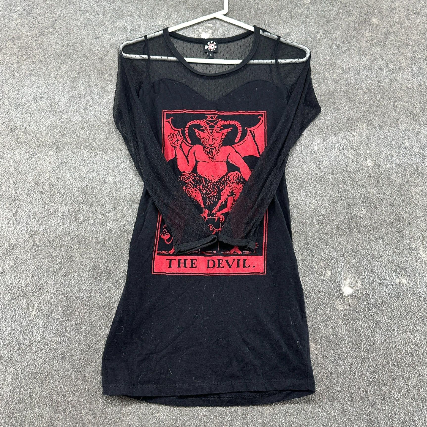 Vintage Eye Candy Shirt Dress Womens Small Black Long Sleeve 90s Goth Emo Devil Maxi Dress Size S / US 4 / IT 40 - 2 Thumbnail