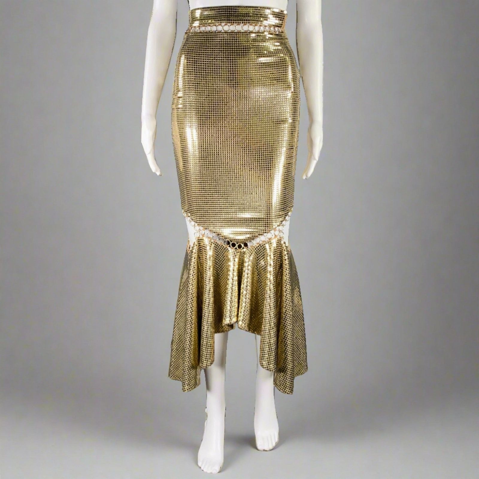 Gold Beige Viscose Blend Disco Embellishment Mermaid Skirt