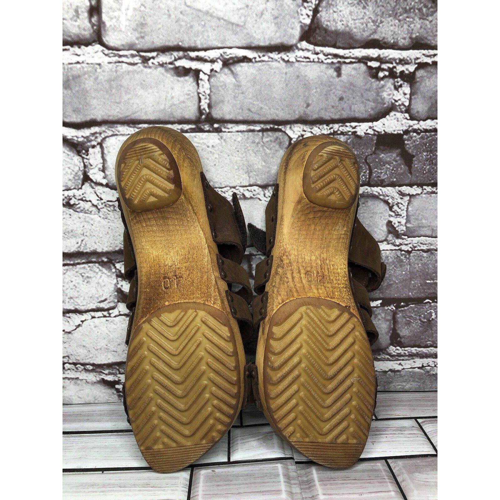 Other Sanita Brown Suede Leather Slide Clogs Wooden Heel Sandals W Size US 9.5 / IT 39.5 - 8 Thumbnail