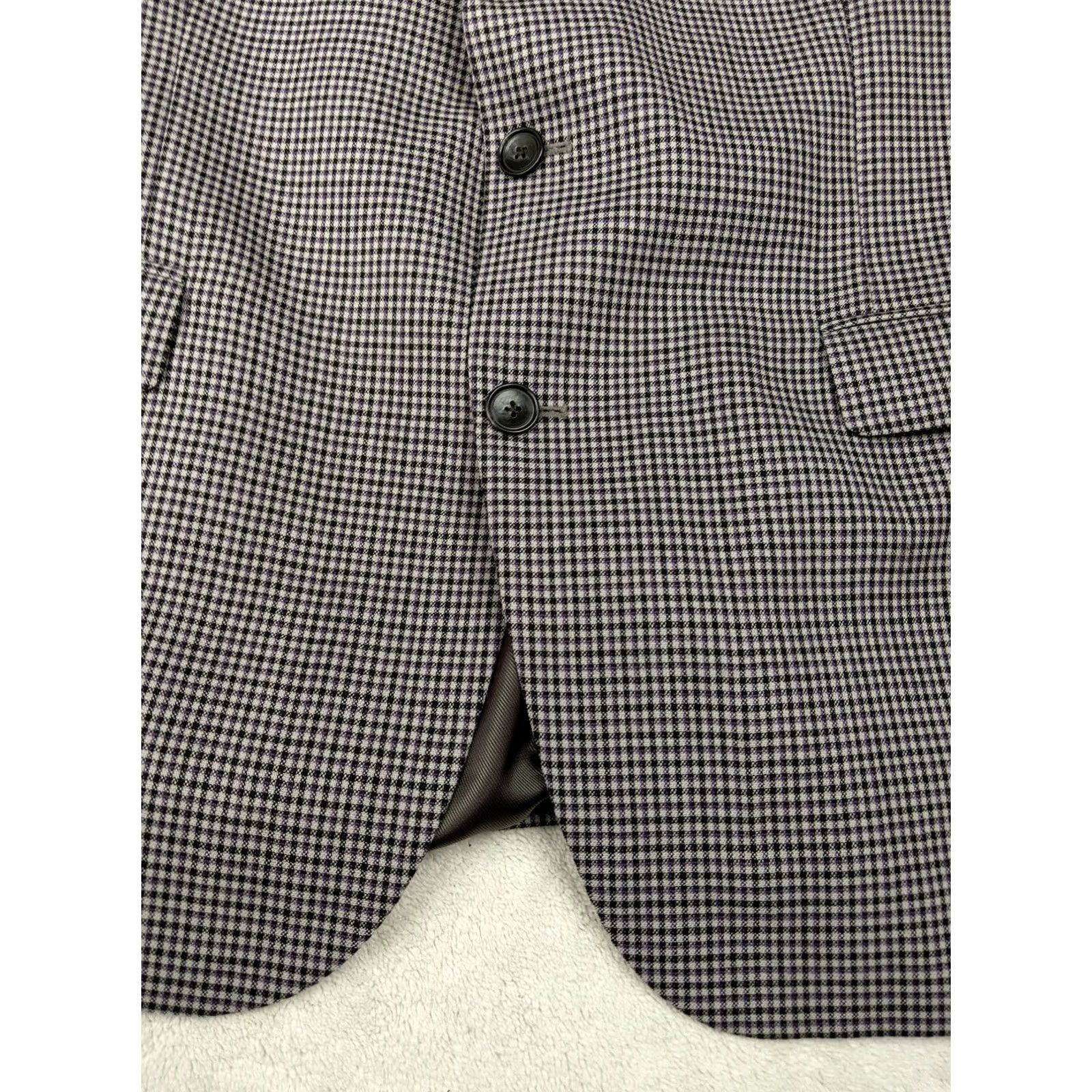 Vintage Kennith Cole 46R Black White Shepards Check 100% Wool Blazer Jacket 2 Button Size 46R - 5 Thumbnail