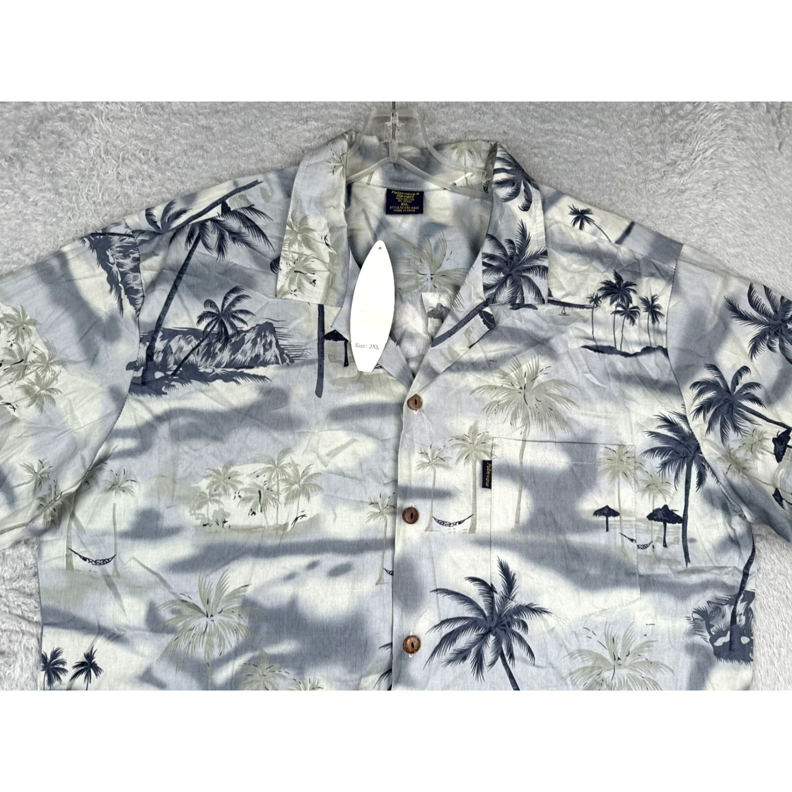 Vintage Palmwave Shirt Men 2XL Gray Blue 100% Cotton Short Sleeve Button-Up Hawaiian Floral Vintage No Size US XXL / EU 58 / 5 - 4 Thumbnail