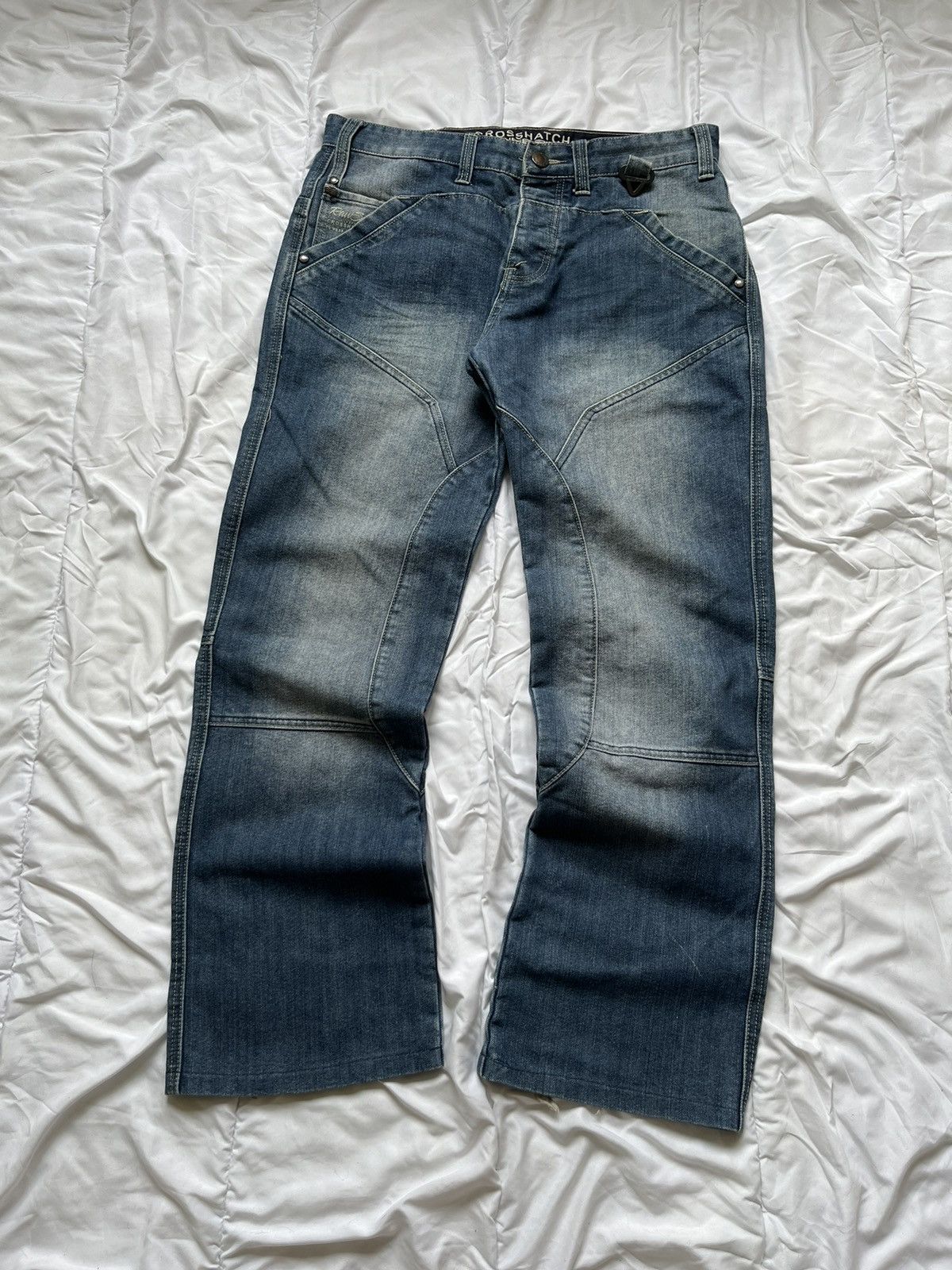 Vintage Vintage faded washed blue denim wide leg pants double knee 