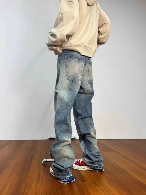 VIBE Vintage Y2K raw edge ripped light coloured baggy jeans Size US 32 / EU 48 - 4 Thumbnail