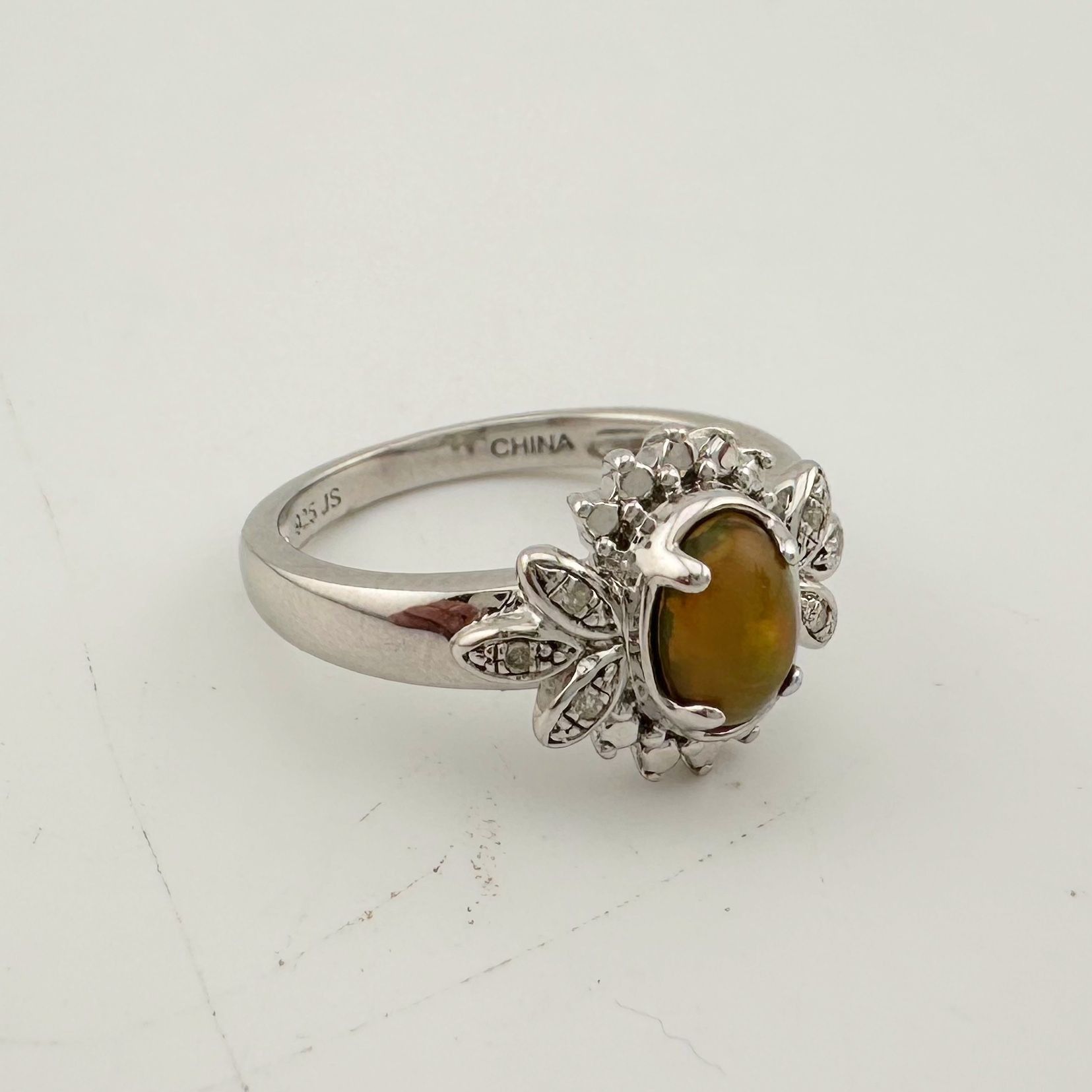 Other Natural Cabochon Australian Opal Ring with Small Diamond Si Size ONE SIZE - 4 Thumbnail