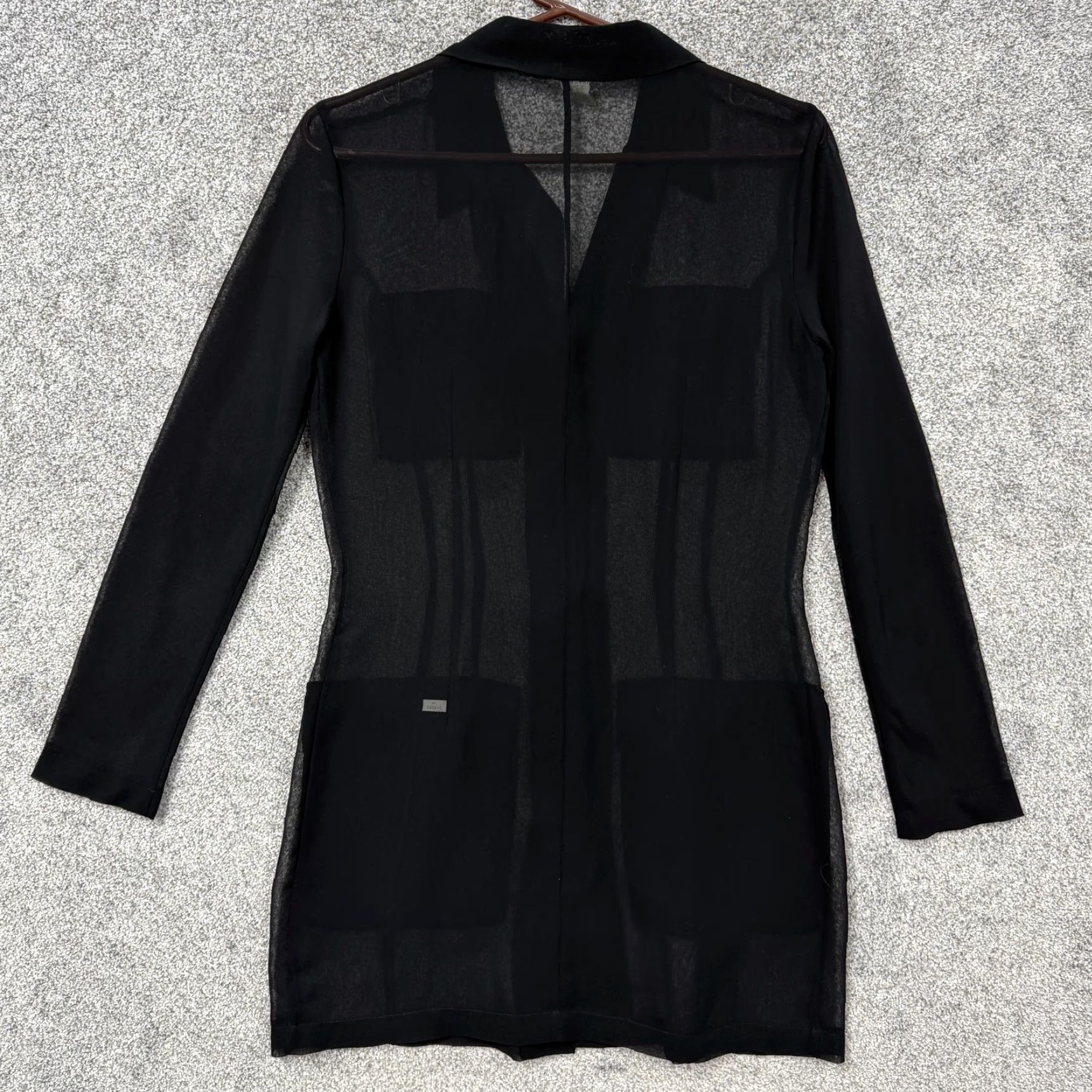Express VINTAGE Express Tunic Shirt 90s Gothic Grunge Black S Women Long Sleeve Button-Up Pockets Sheer Size ONE SIZE - 7 Thumbnail