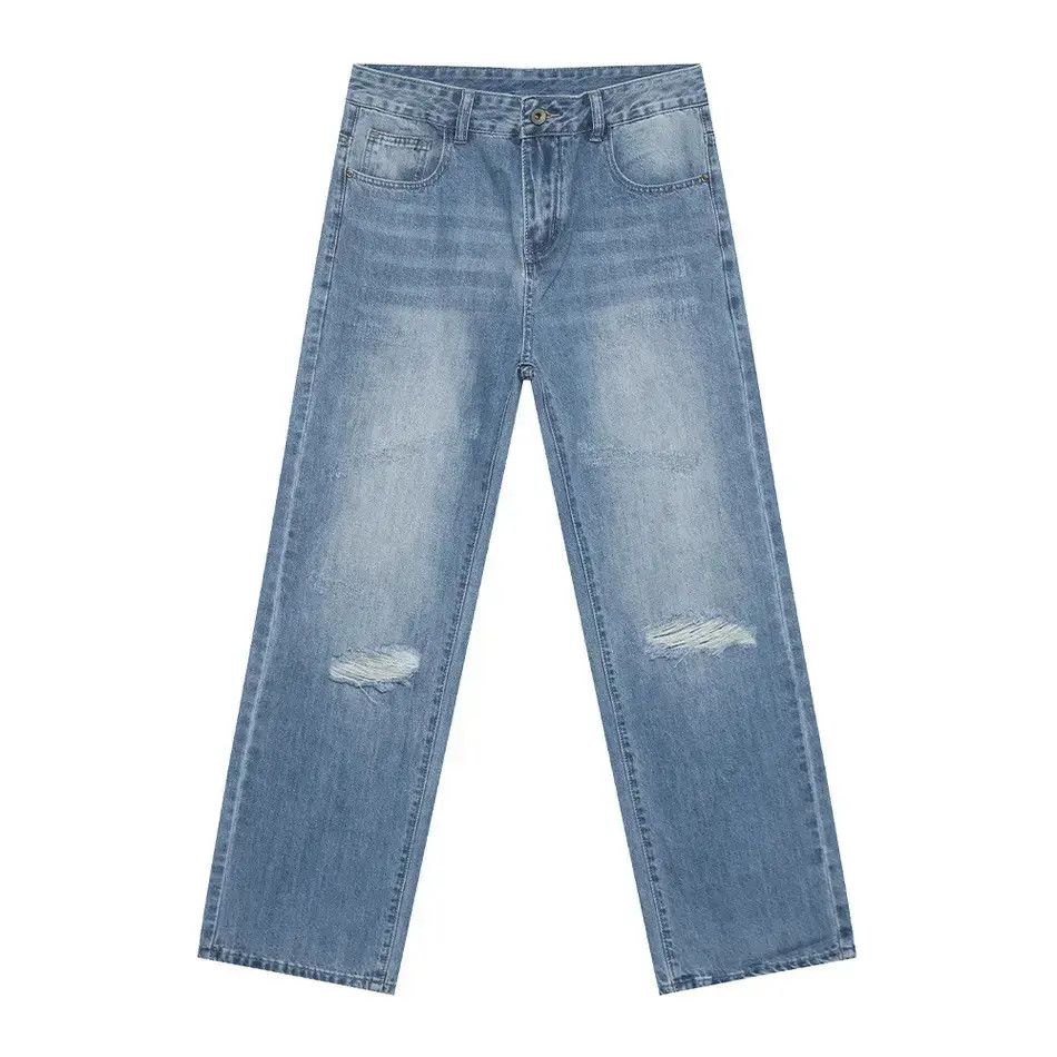 Japanese Brand Retro loose straight leg ripped jeans Size US 32 / EU 48 - 5 Thumbnail