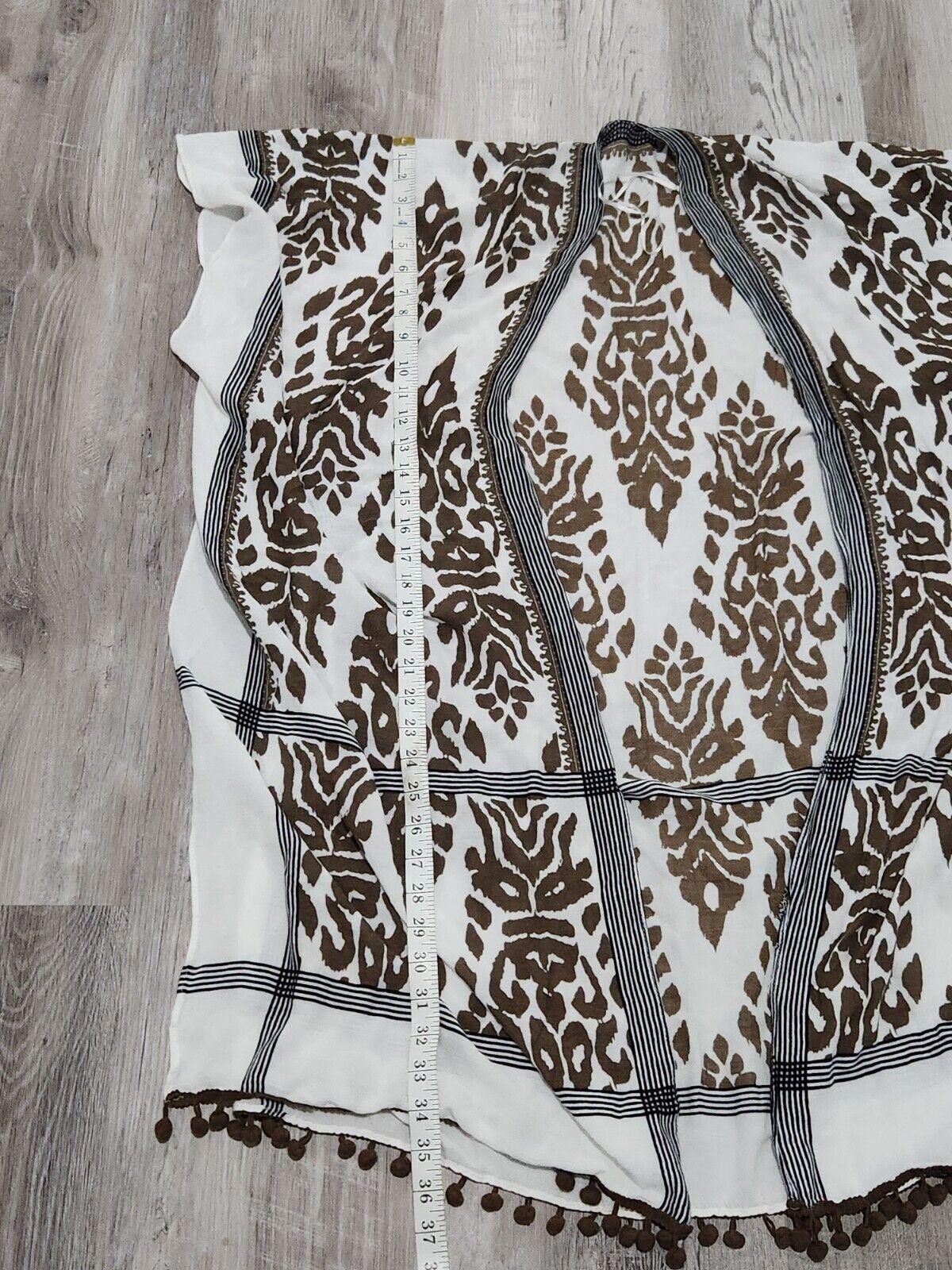 Designer Comfyluxe Kimono Cover Up White Brown Tassled One Size Size ONE SIZE - 6 Thumbnail
