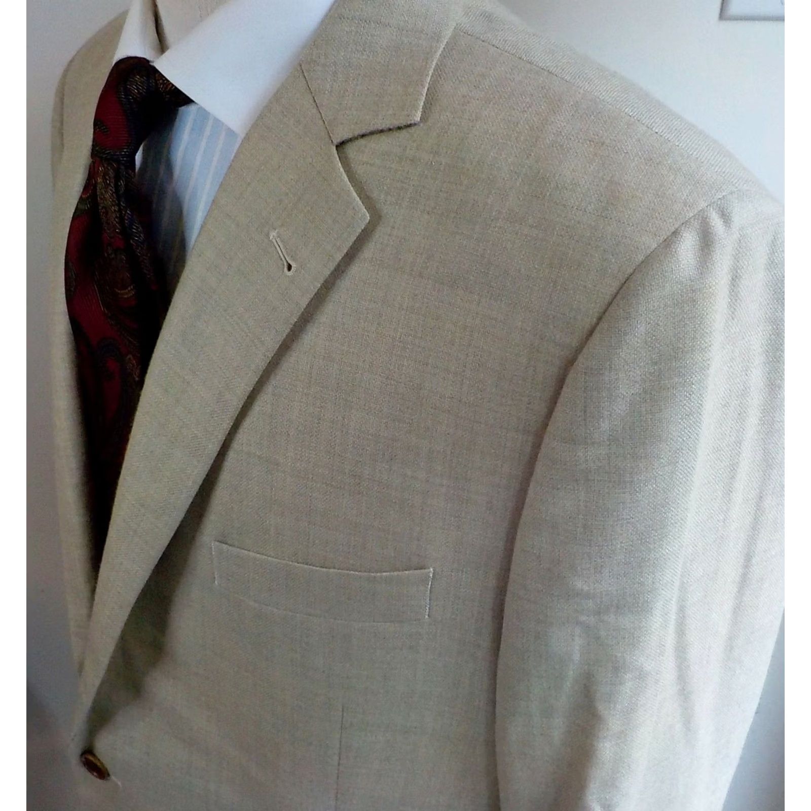 Brooks Brothers BROOKS BROTHERS 1818 Fitzgerald Blazer Wool Oatmeal 2 Button SZ 46R Mens Jacket Coat Blazer 2 Button Notch Wool 100% Tats Size 46R - 5 Thumbnail