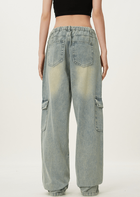 Japanese Brand × Jean Retro elastic waist loose casual drawstring cargo jeans Size US 32 / EU 48 - 5 Thumbnail