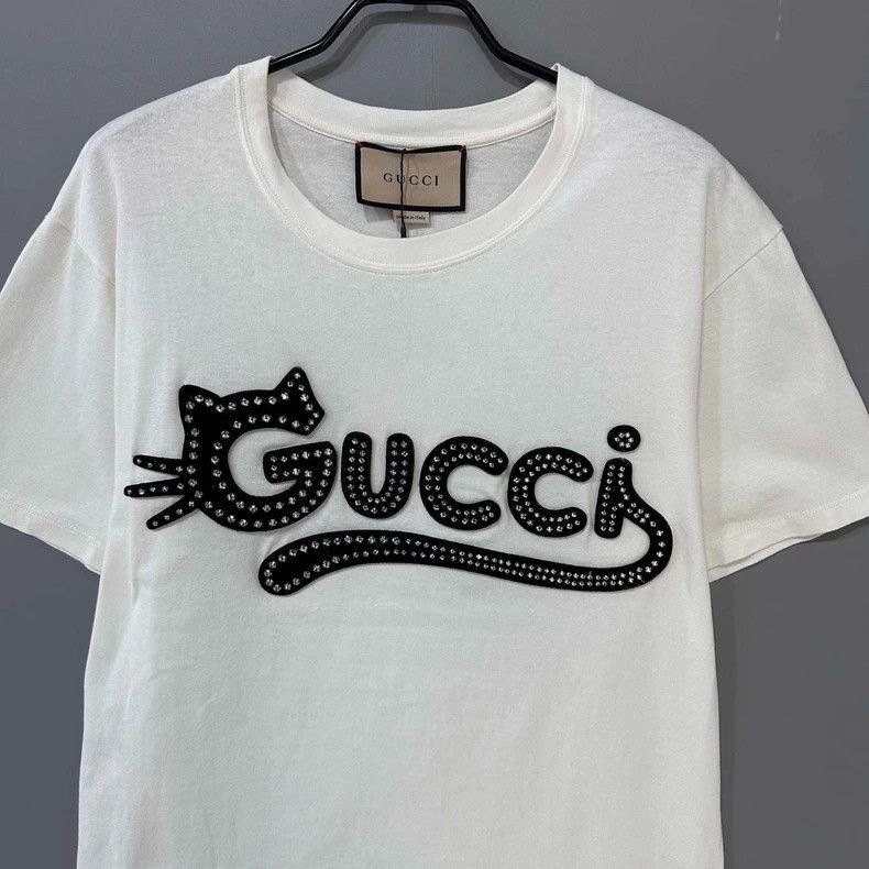 Gucci White Short Sleeve Gucci Cat Logo Tee-2505 Size XS / US 0-2 / IT 36-38 - 2 Thumbnail