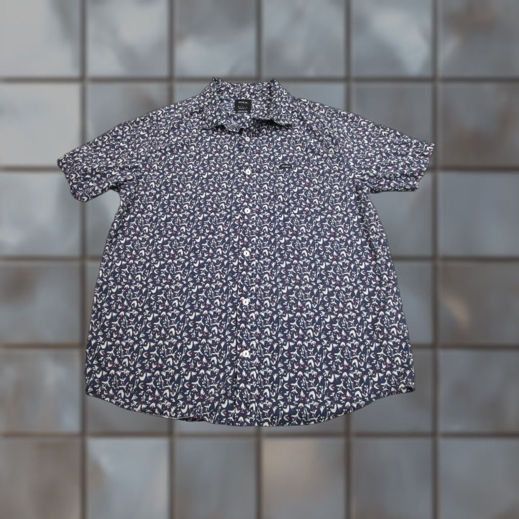 RVCA RVCA Shirt Mens Medium Blue Bird Print Woven Short Sleeve Button Front Casual Size US M / EU 48-50 / 2 - 1 Thumbnail
