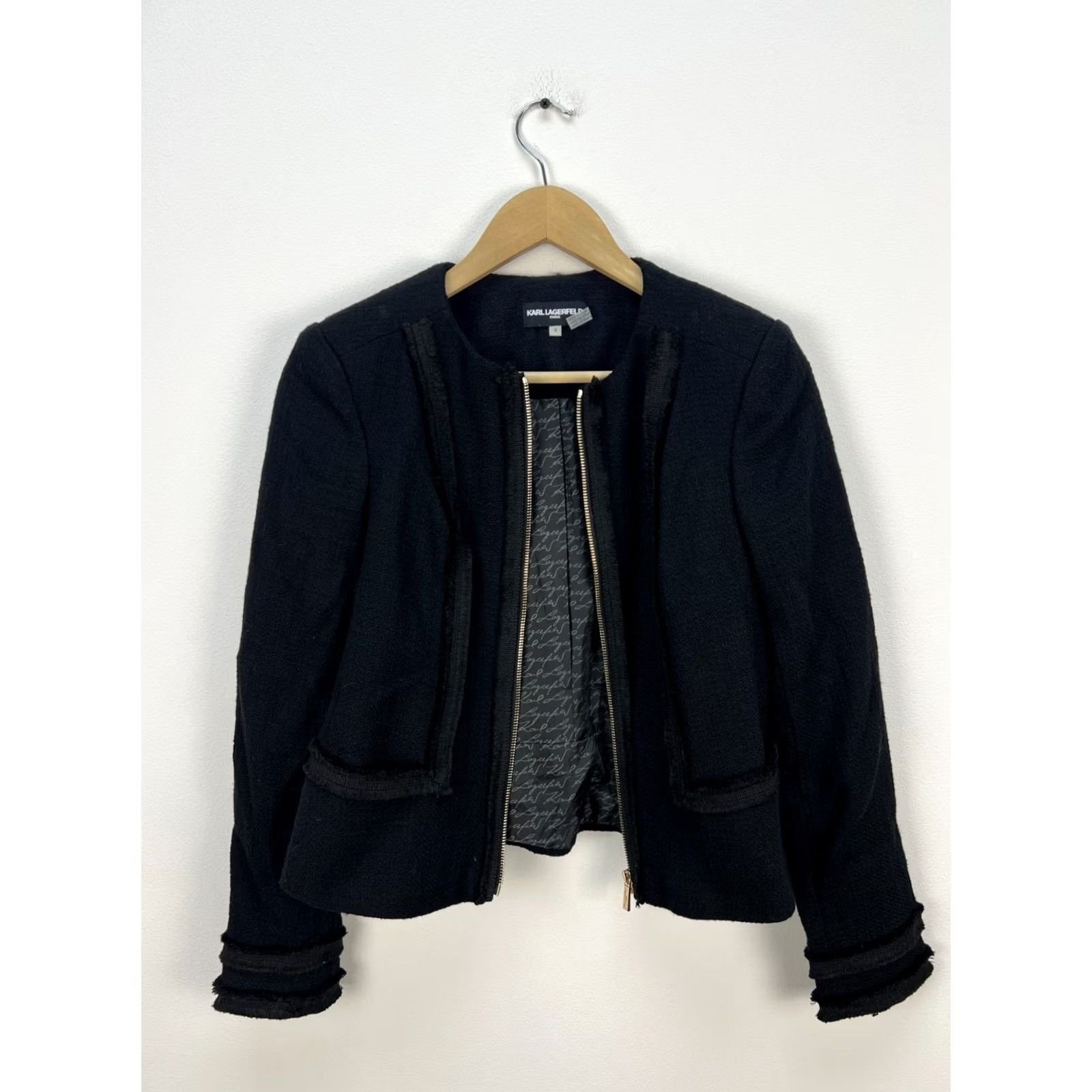 Karl Lagerfeld VINTAGE Karl Lagerfeld Paris Women’s Black Tweed Jacket Blazer Size 2 Size XS / US 0-2 / IT 36-38 - 2 Thumbnail